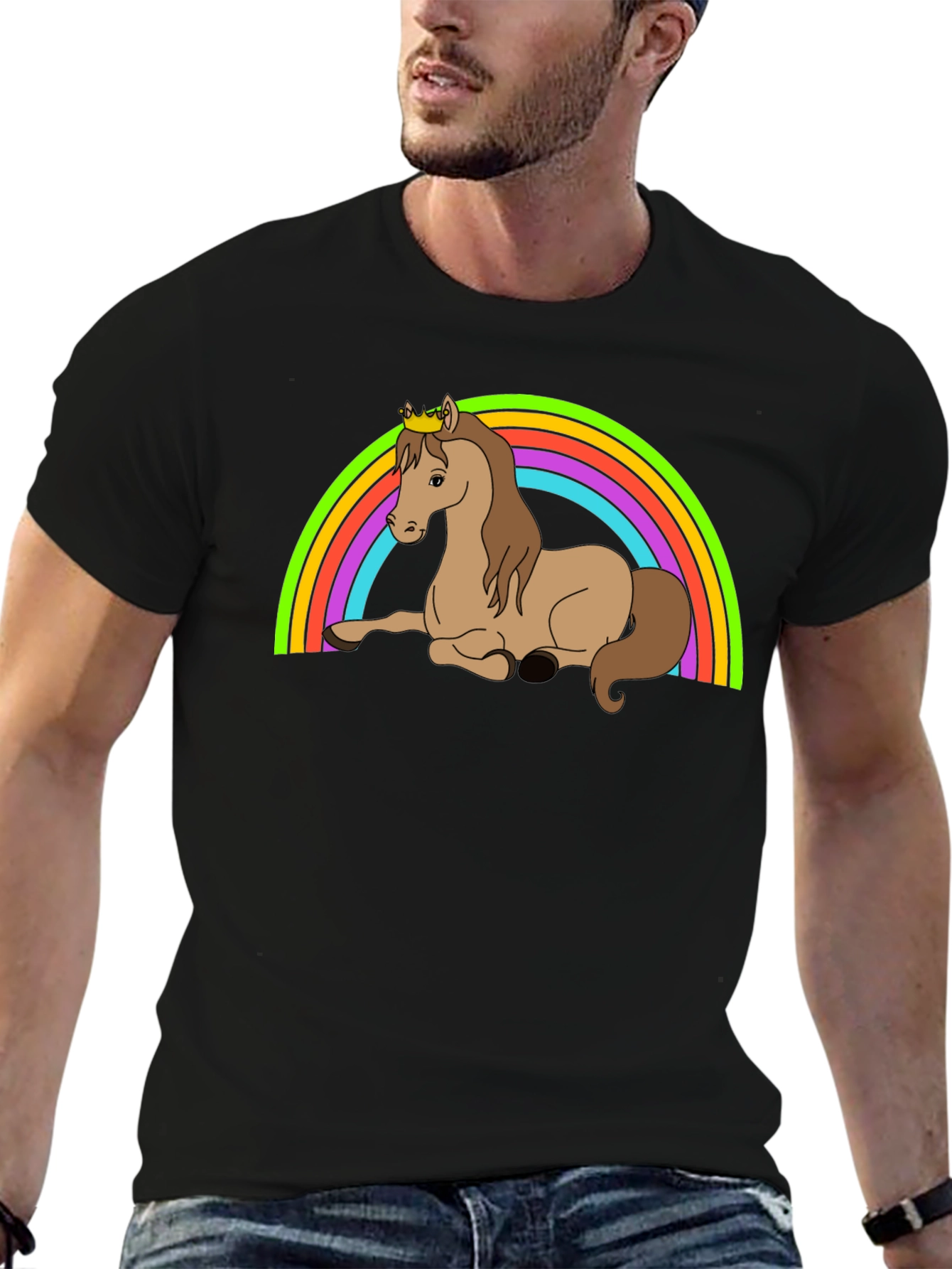 Rainbow Horse T-Shirt - Crowned Cartoon Pony Tee