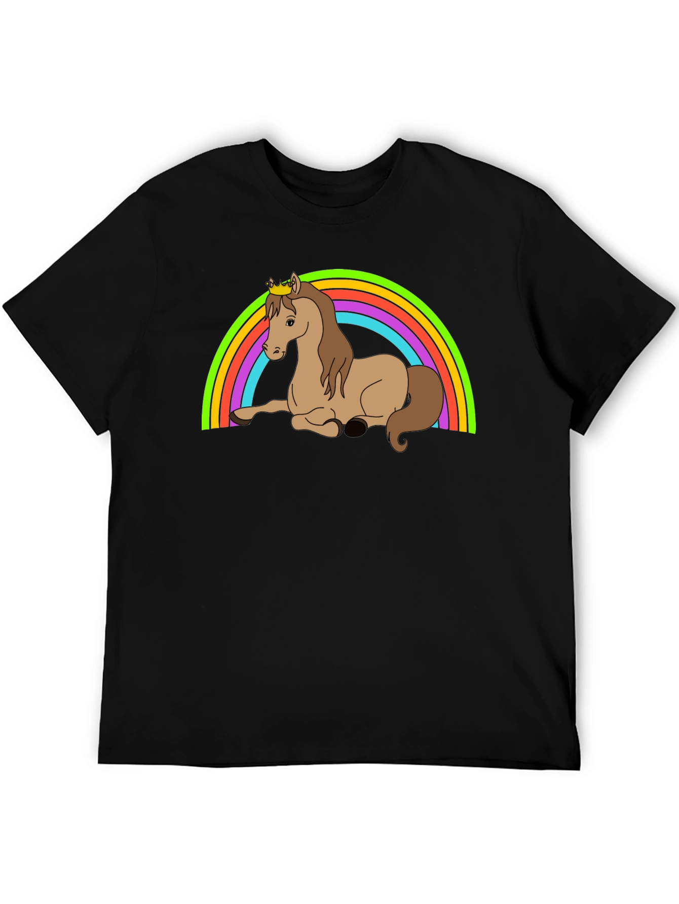 Rainbow Horse T-Shirt - Crowned Cartoon Pony Tee