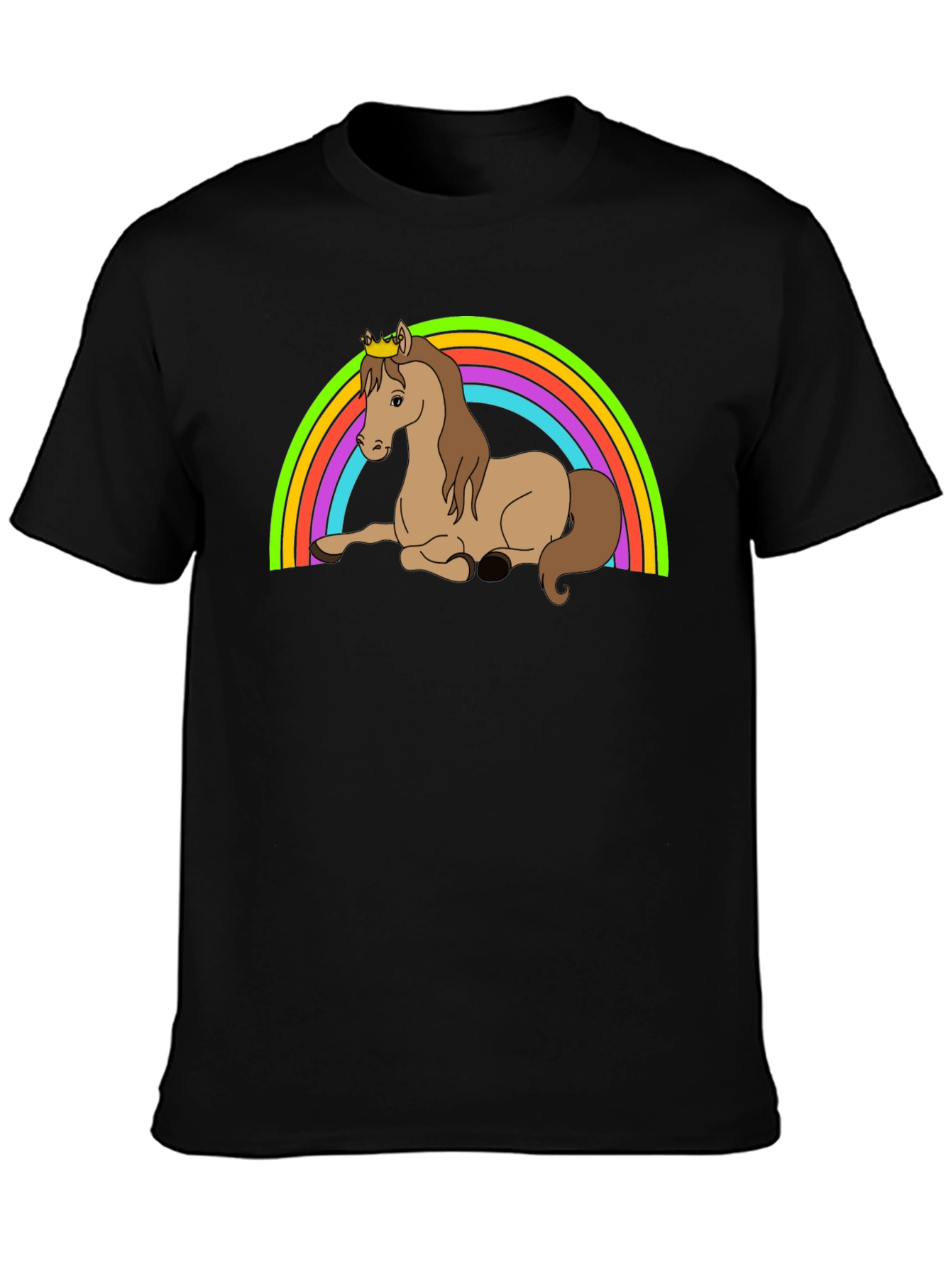 Rainbow Horse T-Shirt - Crowned Cartoon Pony Tee