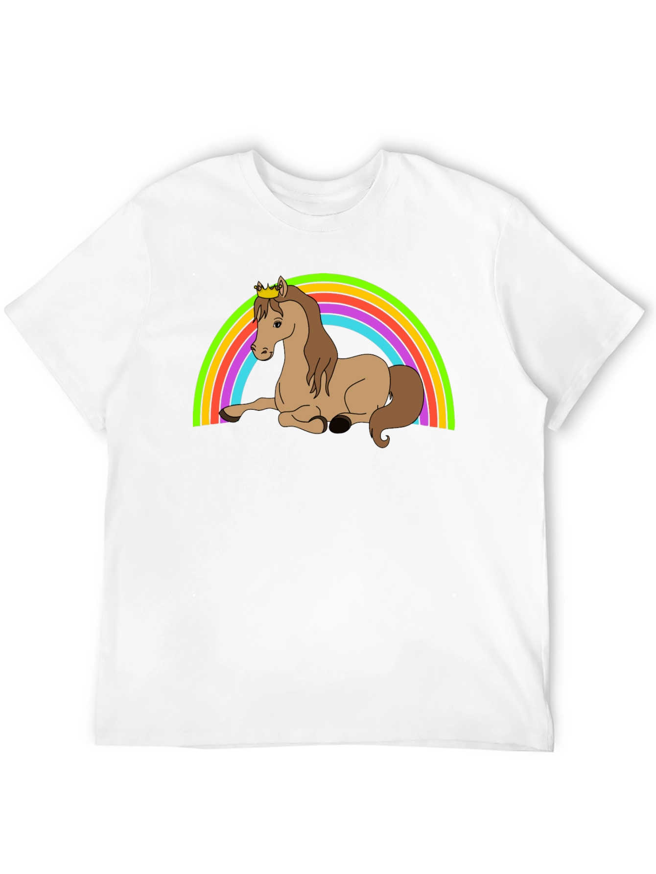 Rainbow Horse T-Shirt - Crowned Cartoon Pony Tee
