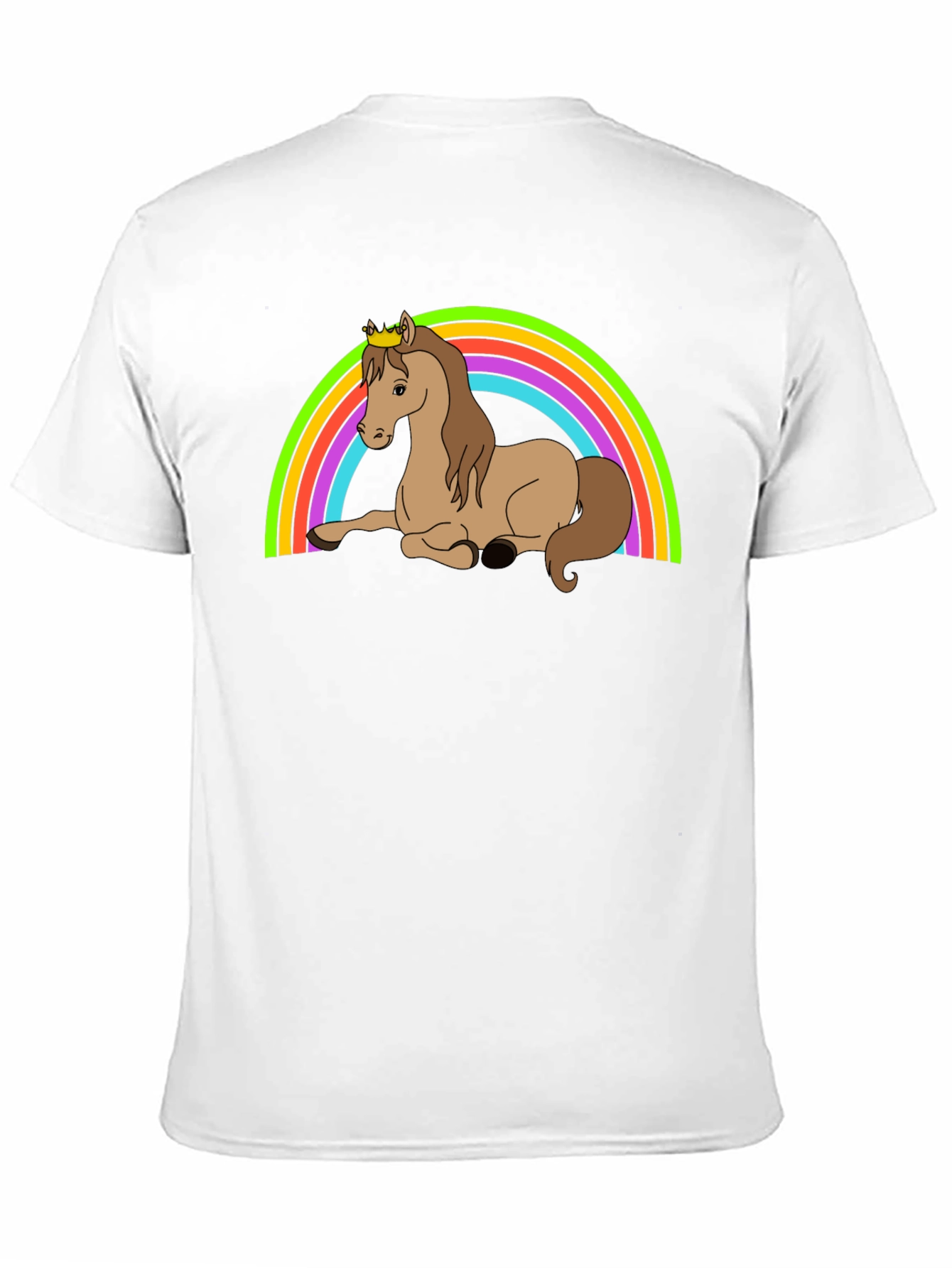 Rainbow Horse T-Shirt - Crowned Cartoon Pony Tee