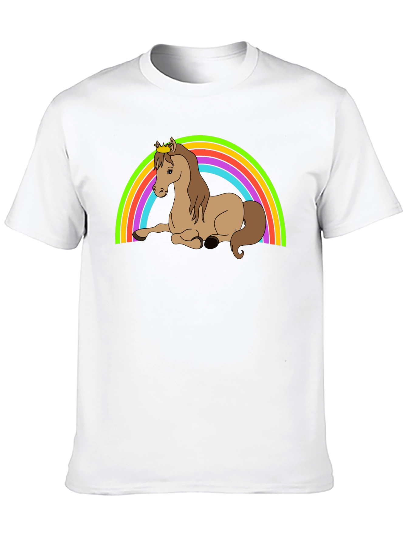 Rainbow Horse T-Shirt - Crowned Cartoon Pony Tee