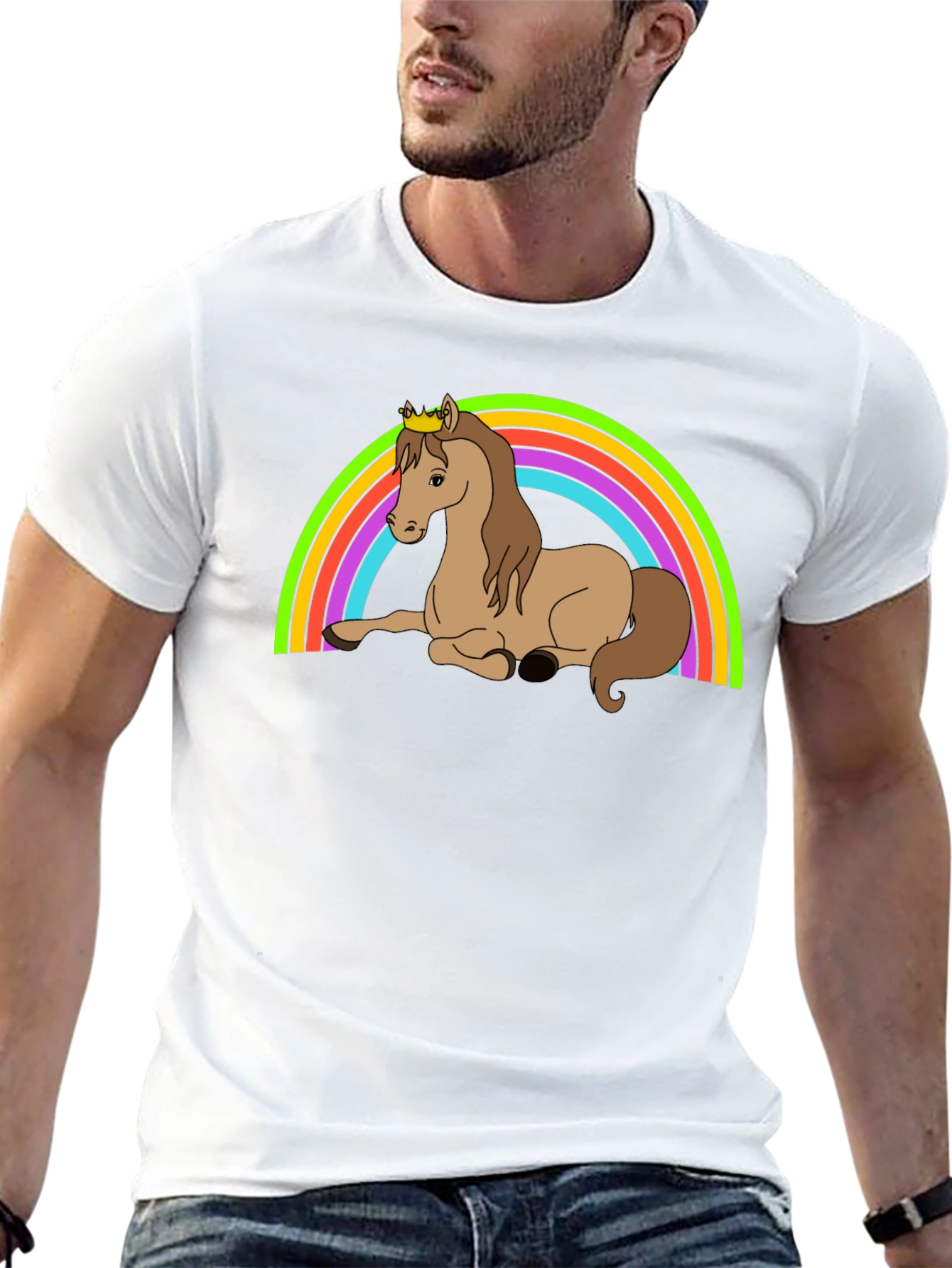 Rainbow Horse T-Shirt - Crowned Cartoon Pony Tee