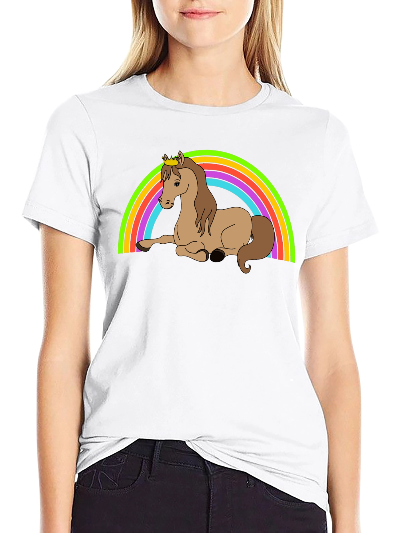 Rainbow Horse T-Shirt - Crowned Cartoon Pony Tee