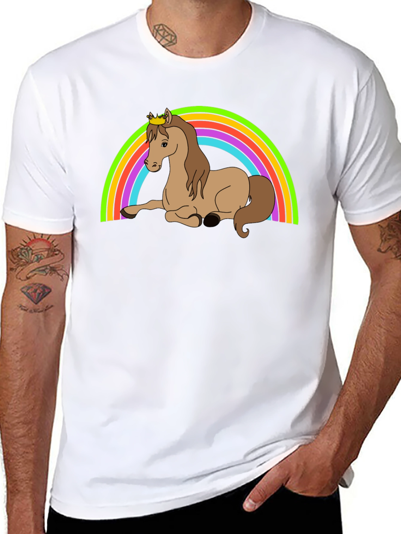 Rainbow Horse T-Shirt - Crowned Cartoon Pony Tee
