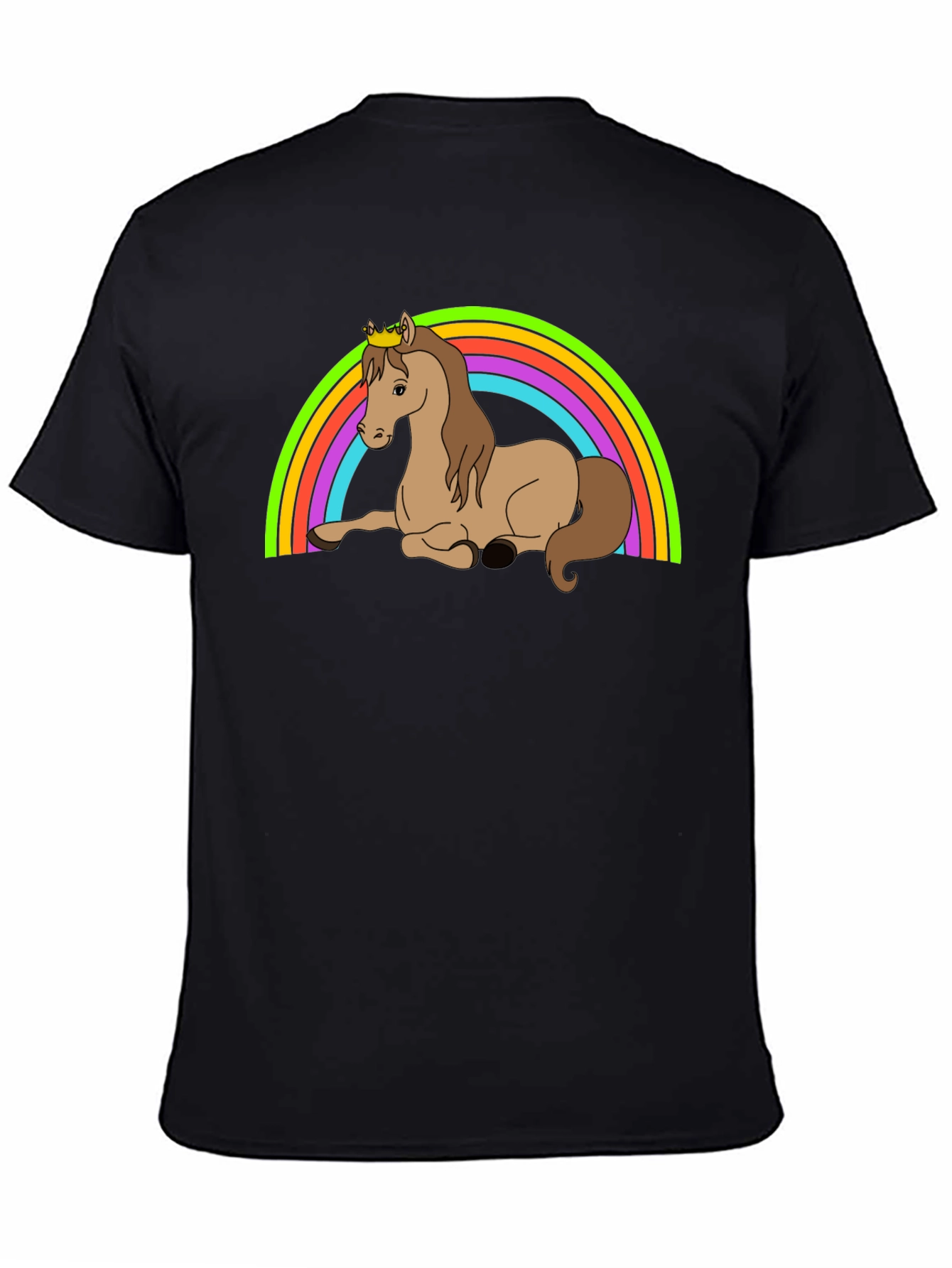 Rainbow Horse T-Shirt - Crowned Cartoon Pony Tee
