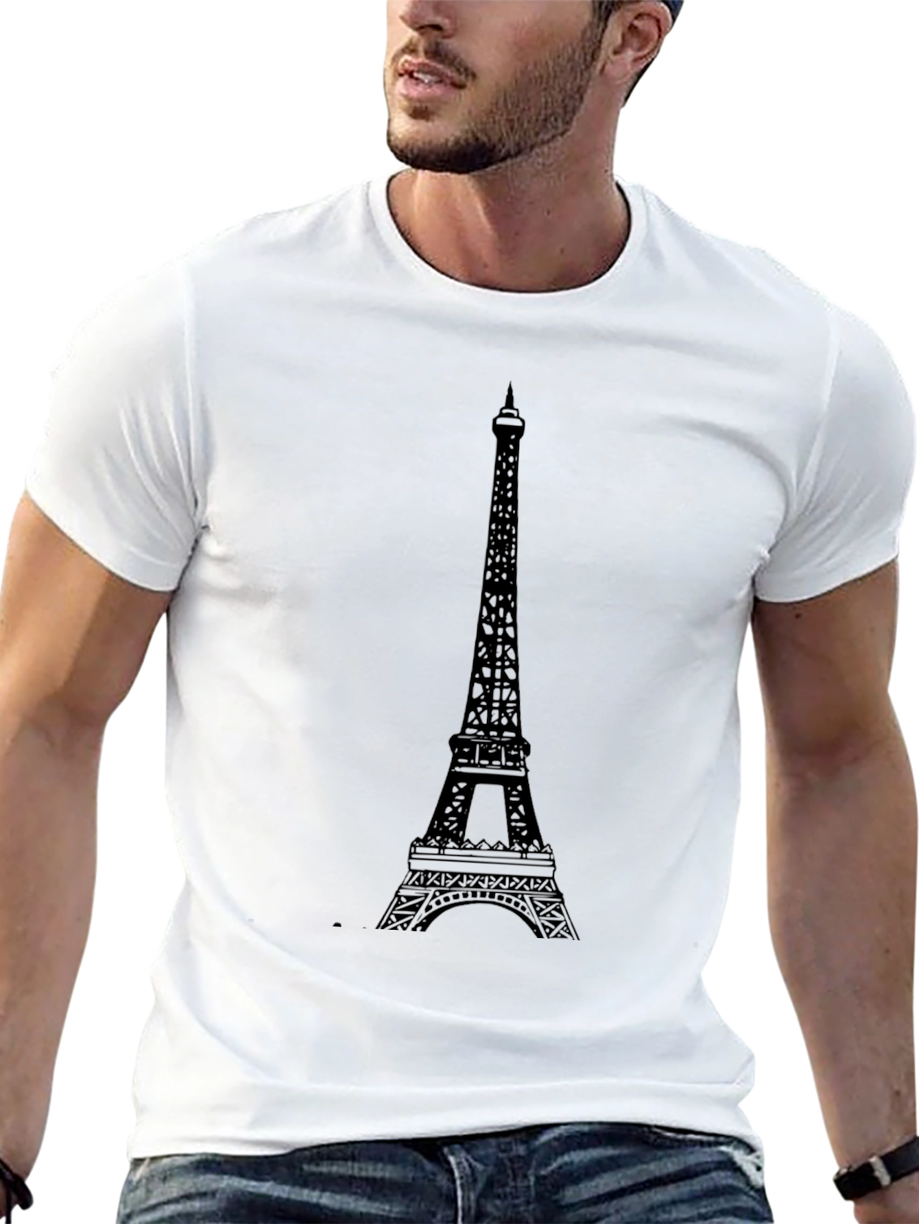 Eiffel Tower Graphic Tee - Black Cotton T-Shirt