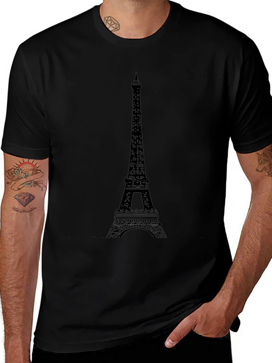 Eiffel Tower Graphic Tee - Black Cotton T-Shirt