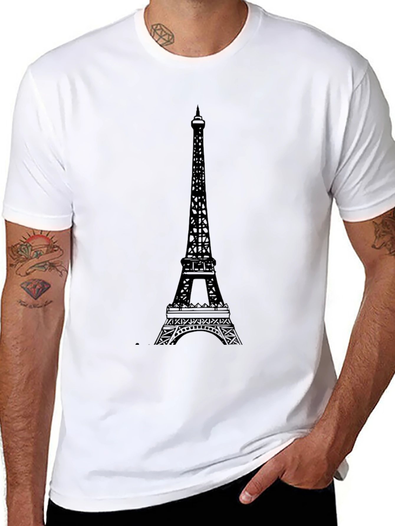 Eiffel Tower Graphic Tee - Black Cotton T-Shirt