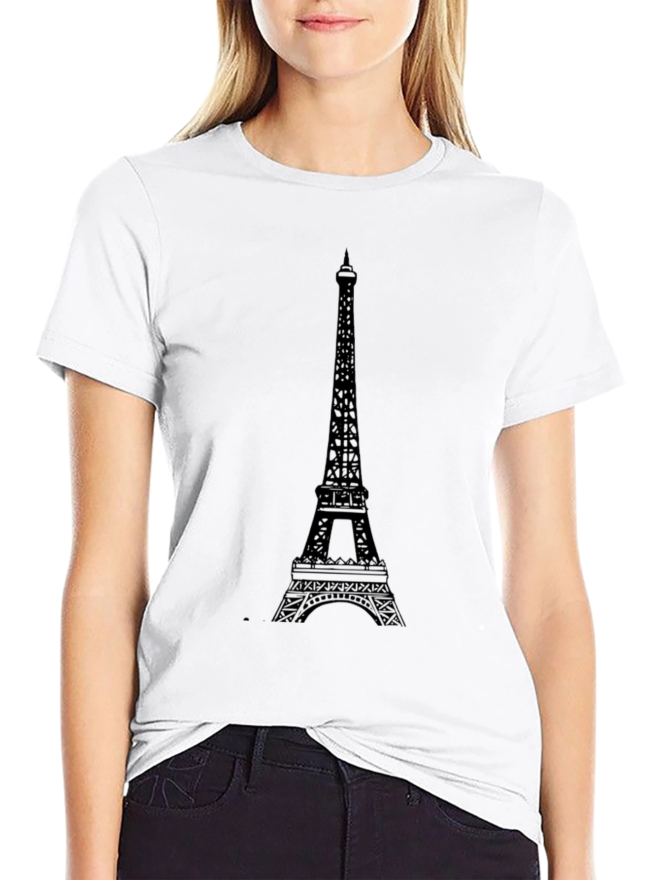 Eiffel Tower Graphic Tee - Black Cotton T-Shirt