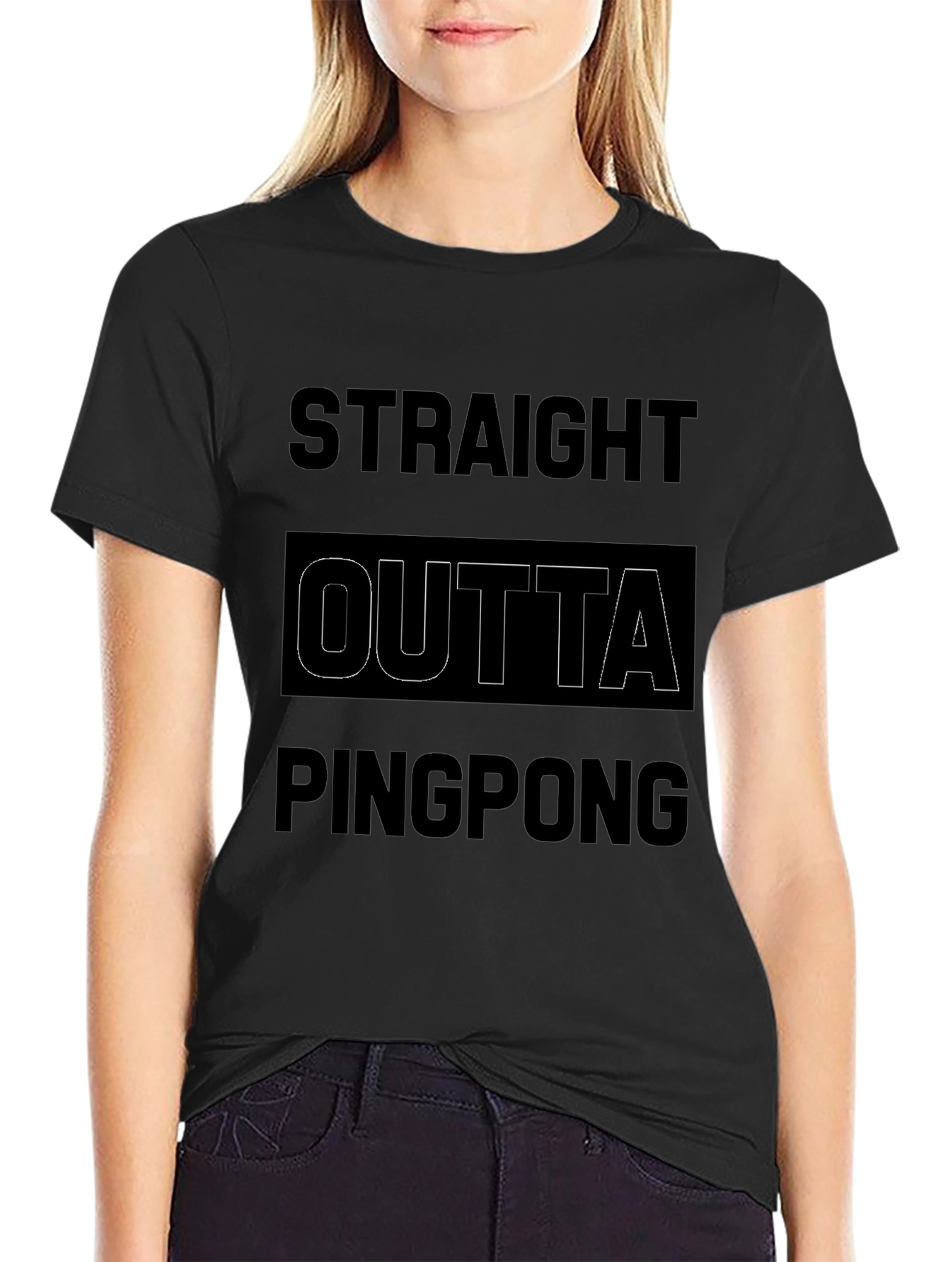 Straight Outta Ping Pong Black Graphic T-Shirt