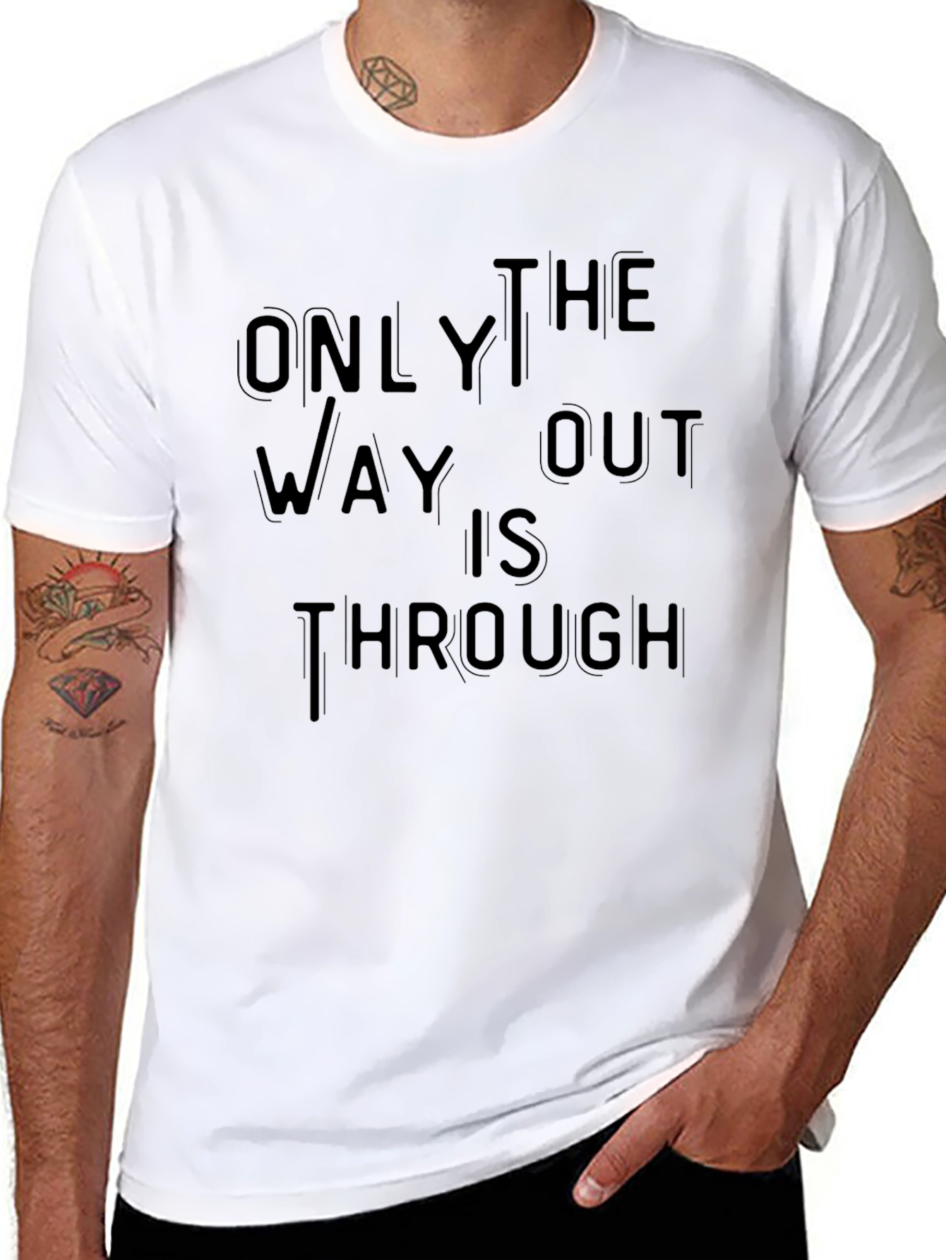 Only Way Out Through T-Shirt - Motivational Black Tee