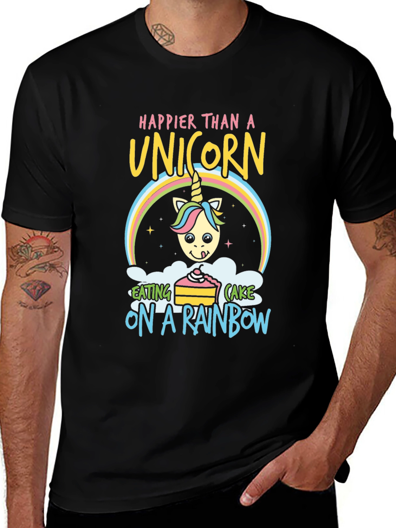 Happy Unicorn Rainbow Cake Graphic Tee