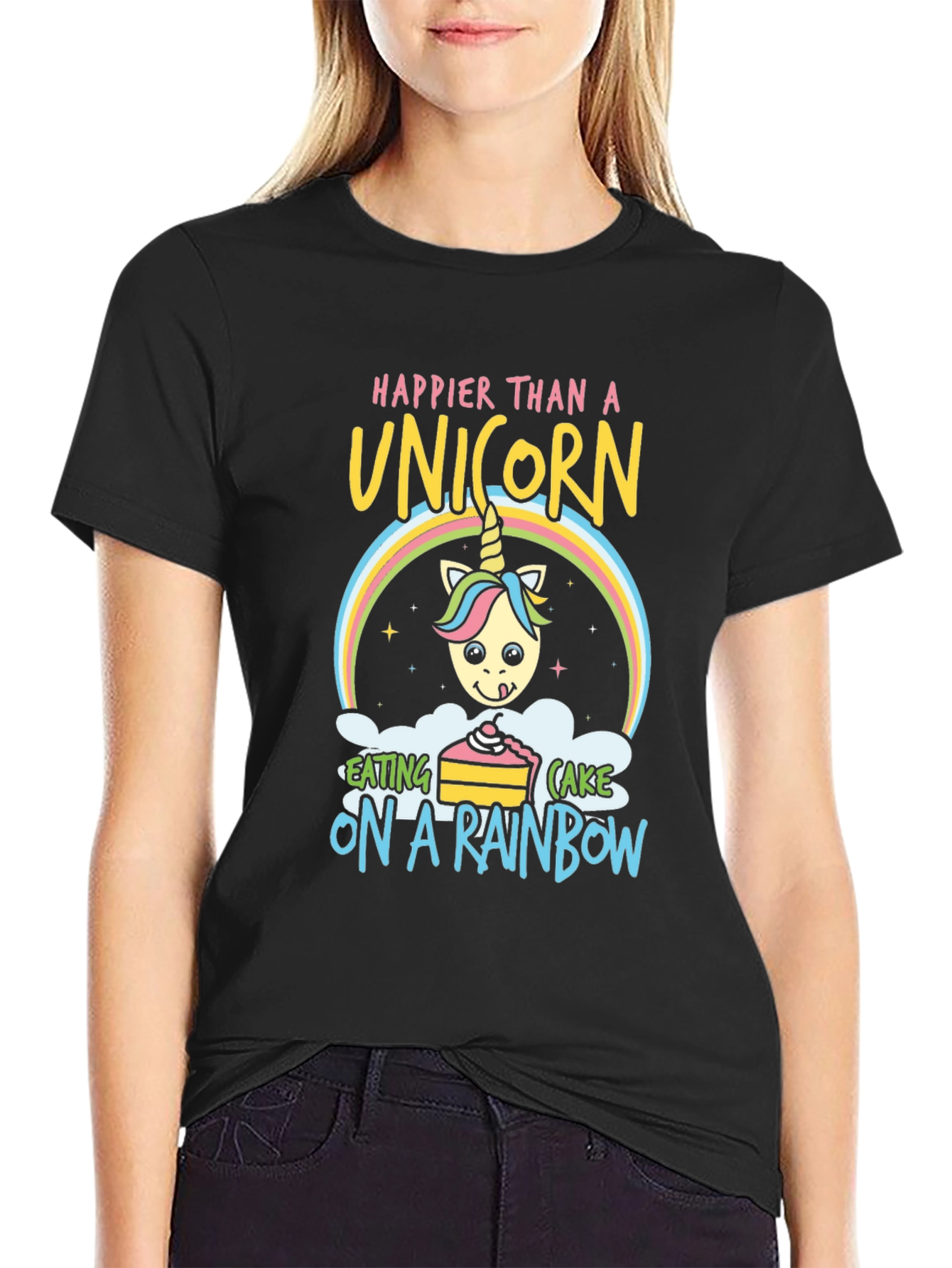 Happy Unicorn Rainbow Cake Graphic Tee