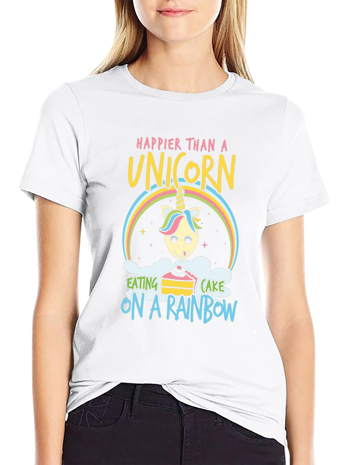 Happy Unicorn Rainbow Cake Graphic Tee