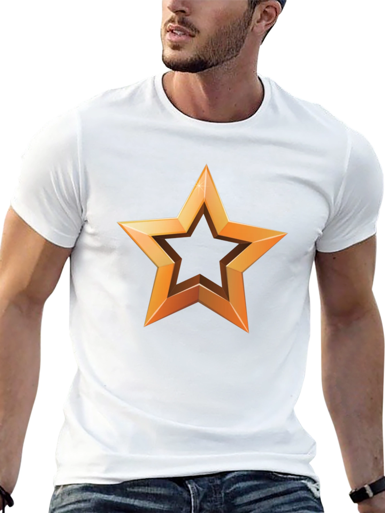 Golden Star Graphic Print Black T-Shirt