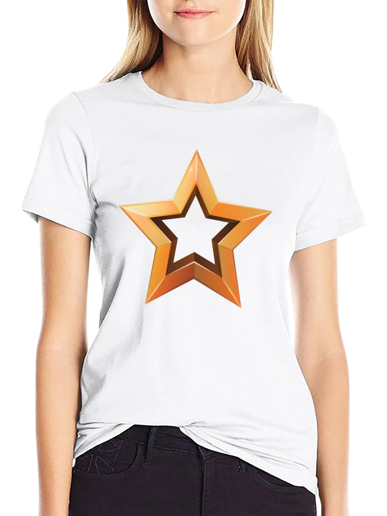 Golden Star Graphic Print Black T-Shirt