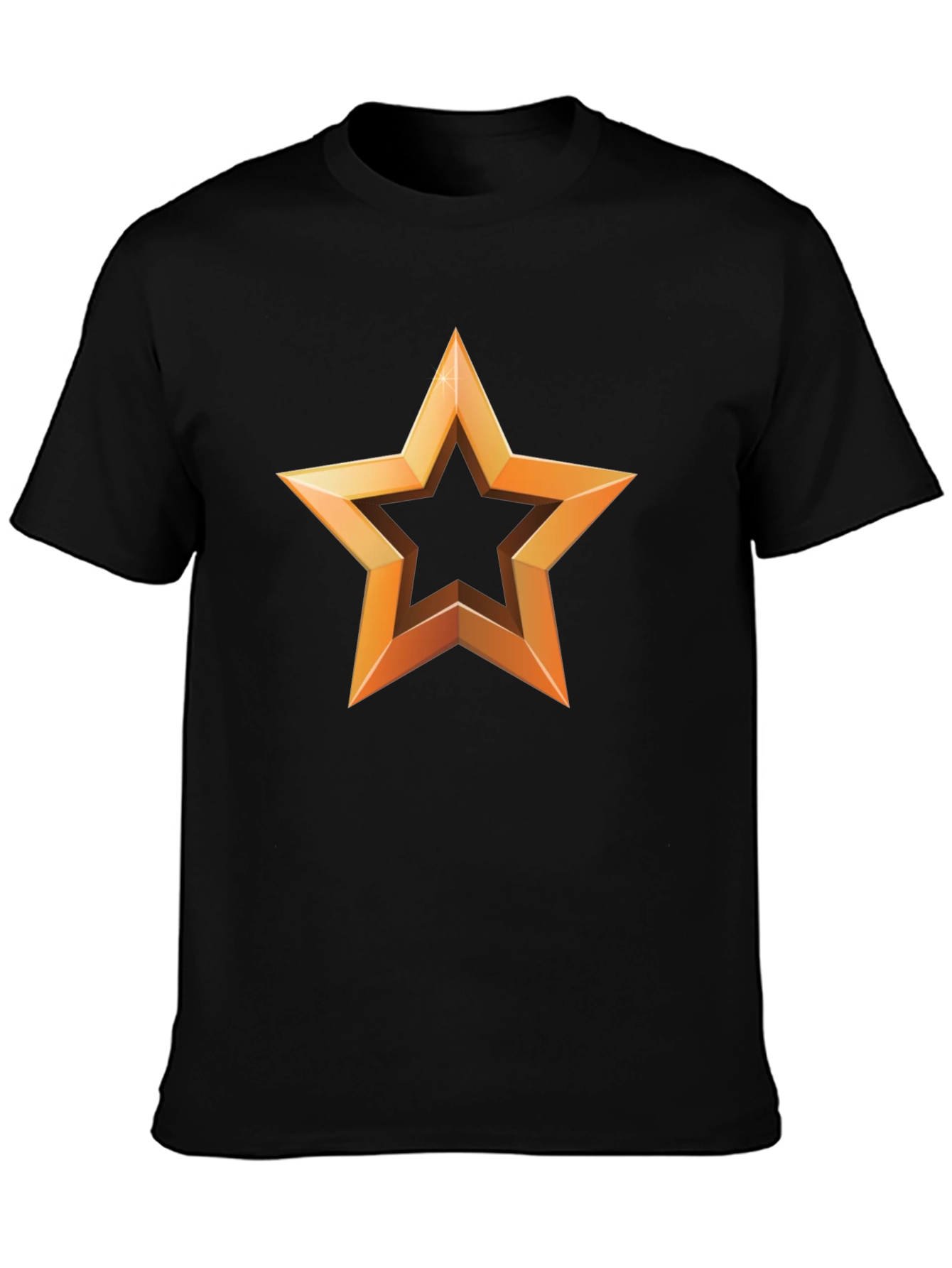 Golden Star Graphic Print Black T-Shirt