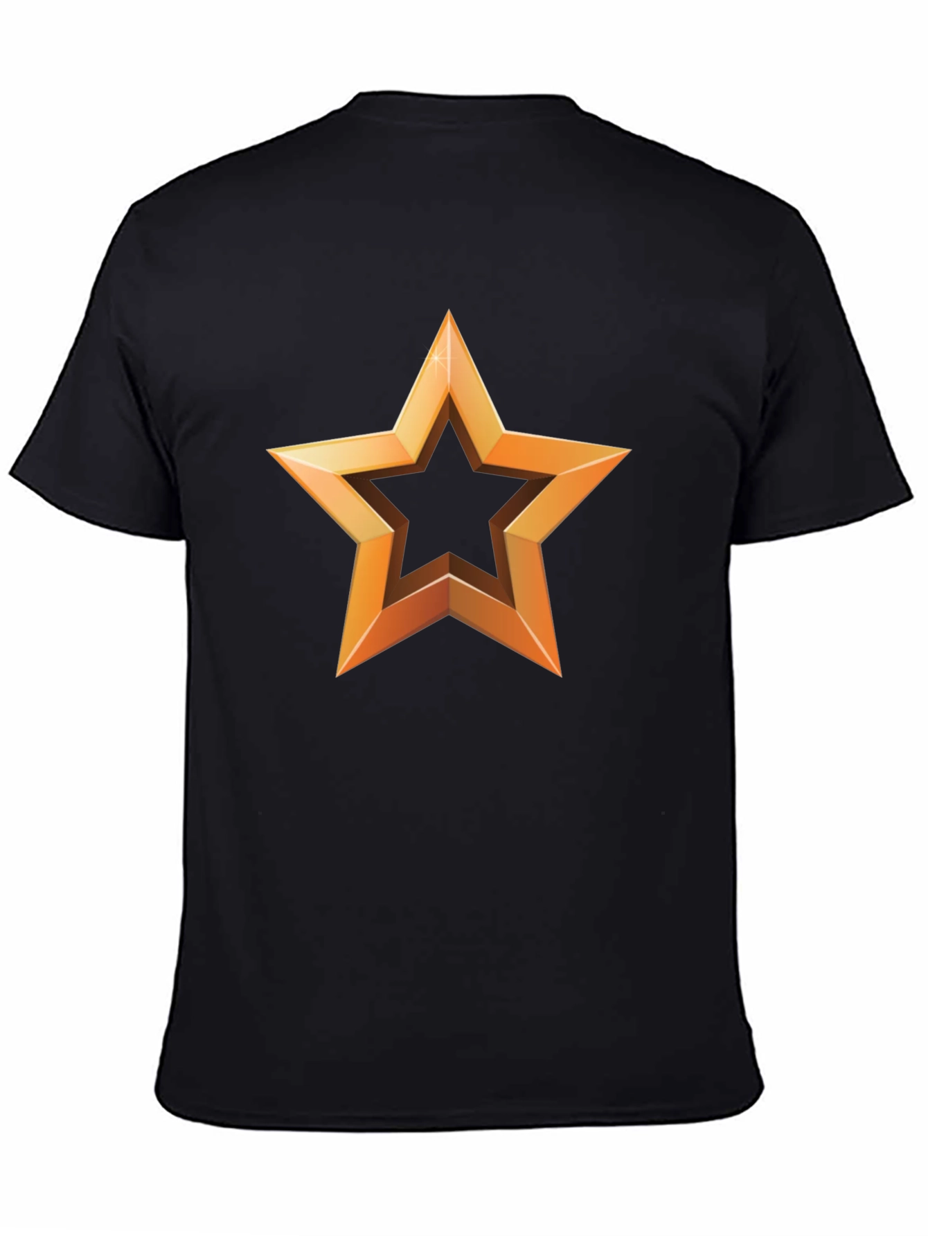 Golden Star Graphic Print Black T-Shirt