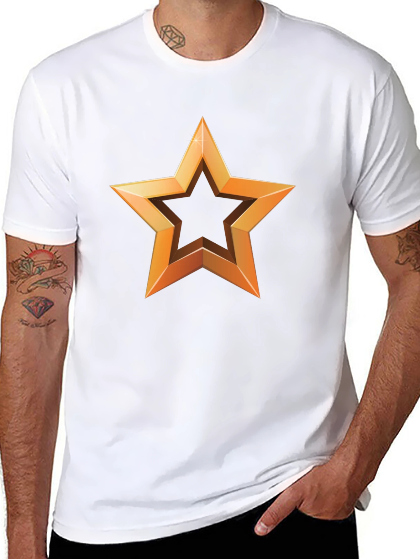 Golden Star Graphic Print Black T-Shirt