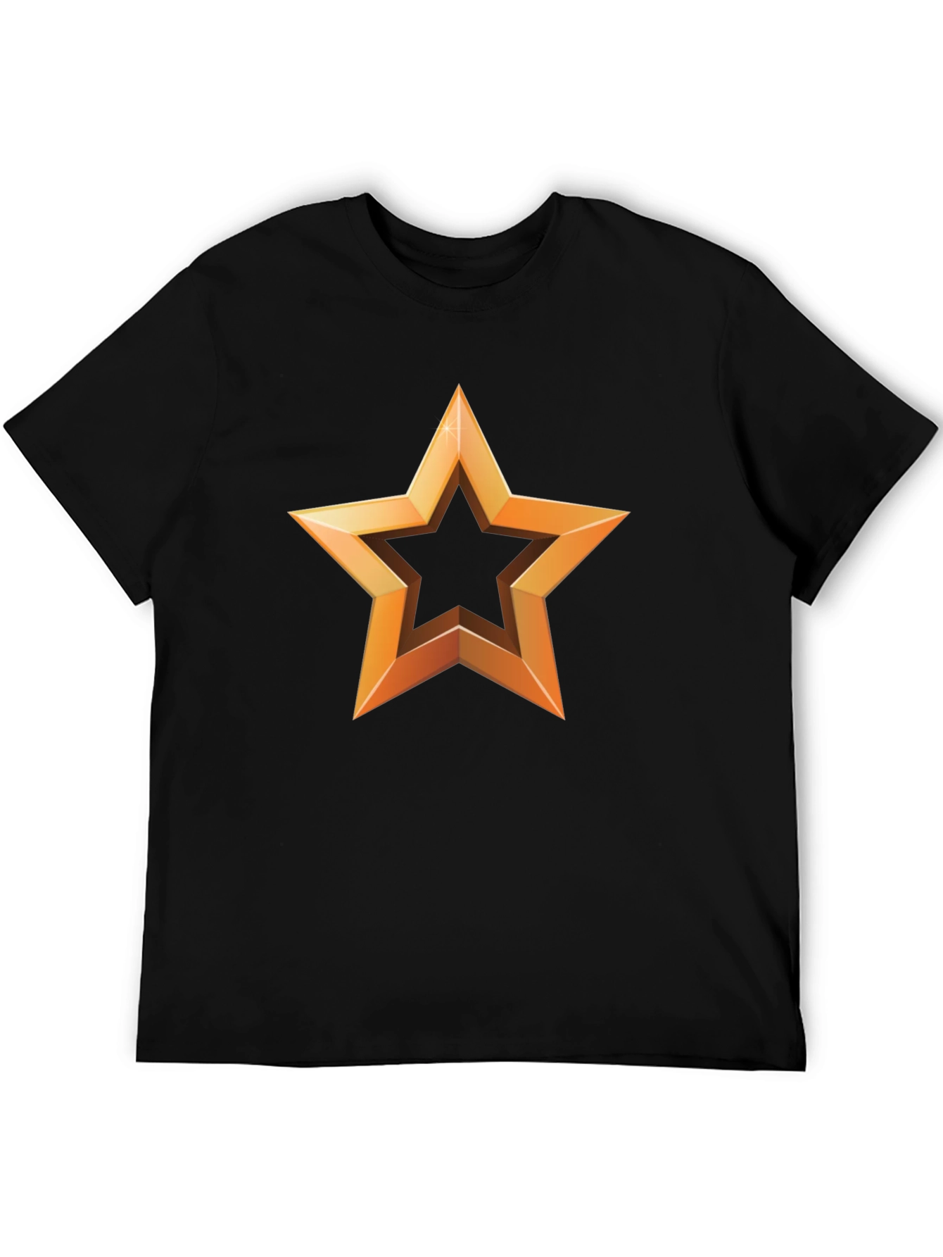 Golden Star Graphic Print Black T-Shirt