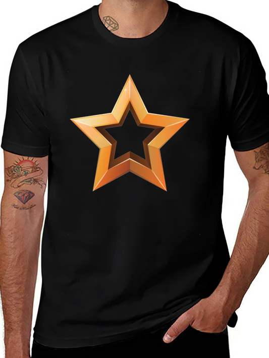 Golden Star Graphic Print Black T-Shirt