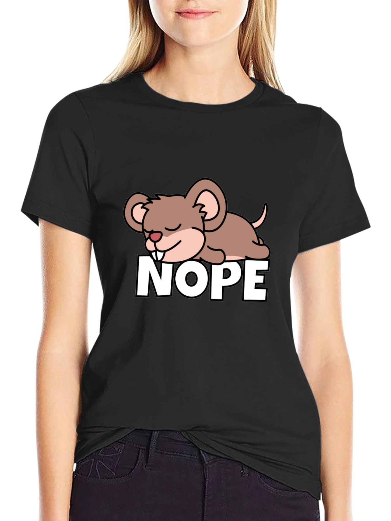 Cute NOPE Mouse Graphic Tee - Unisex Black T-Shirt