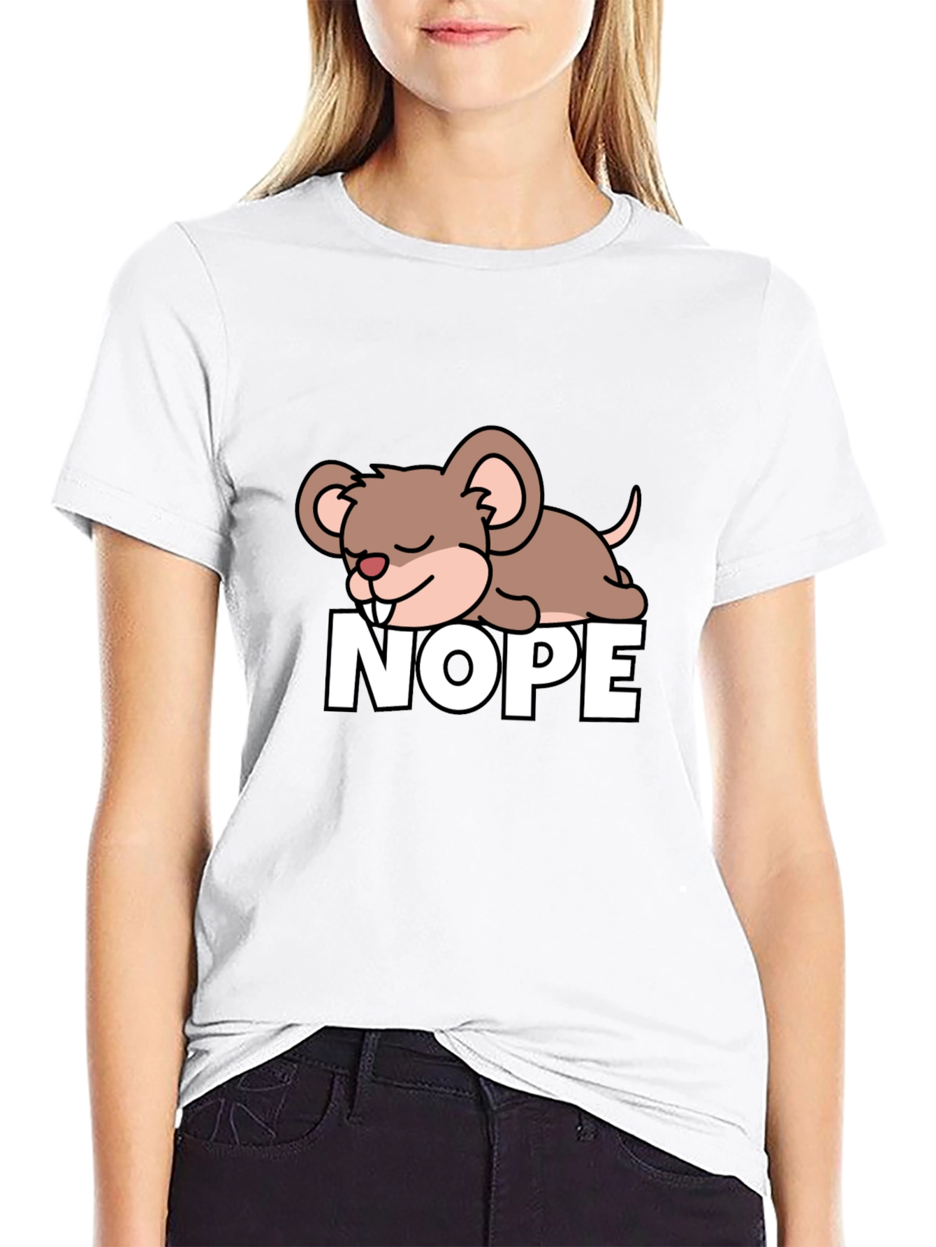 Cute NOPE Mouse Graphic Tee - Unisex Black T-Shirt