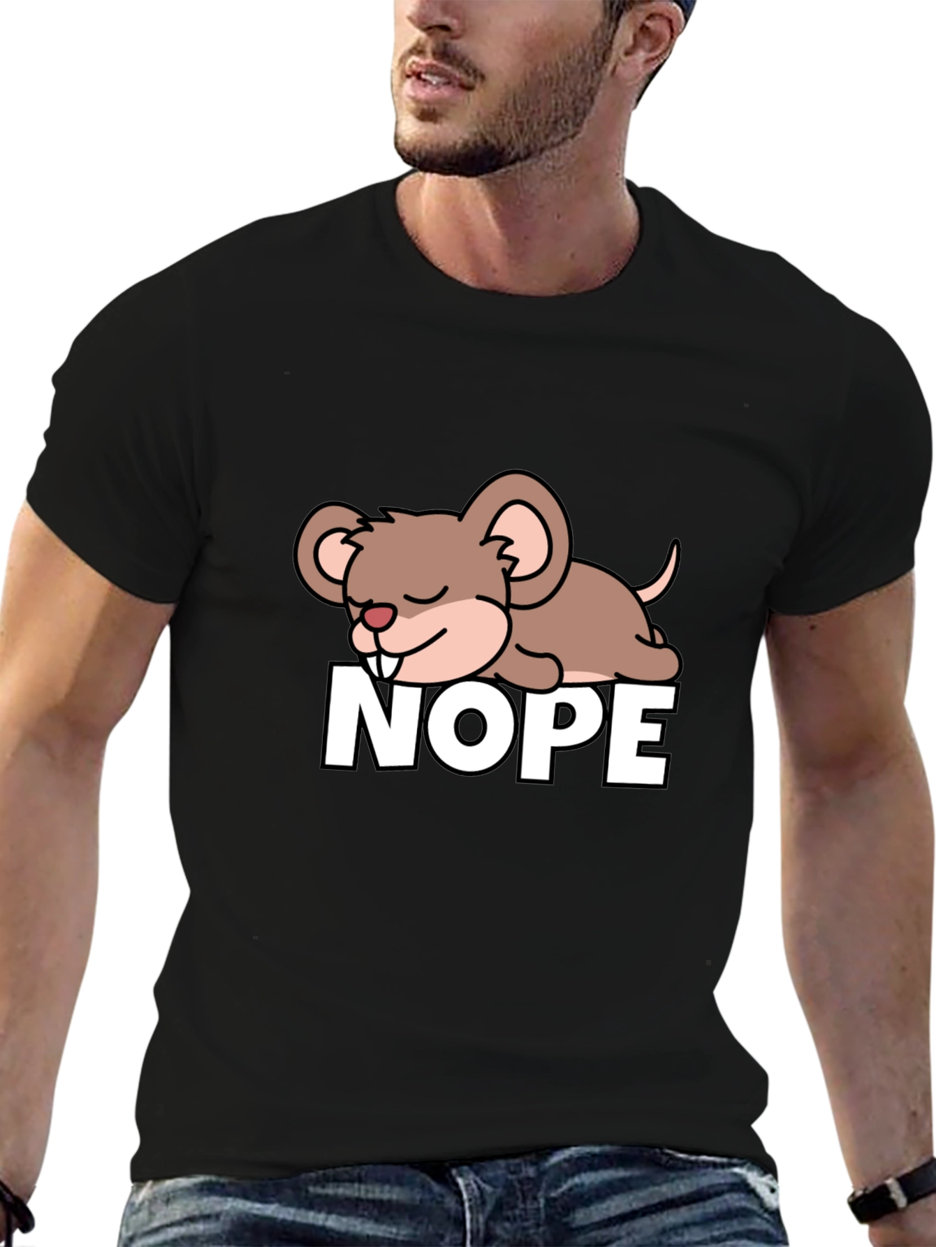 Cute NOPE Mouse Graphic Tee - Unisex Black T-Shirt