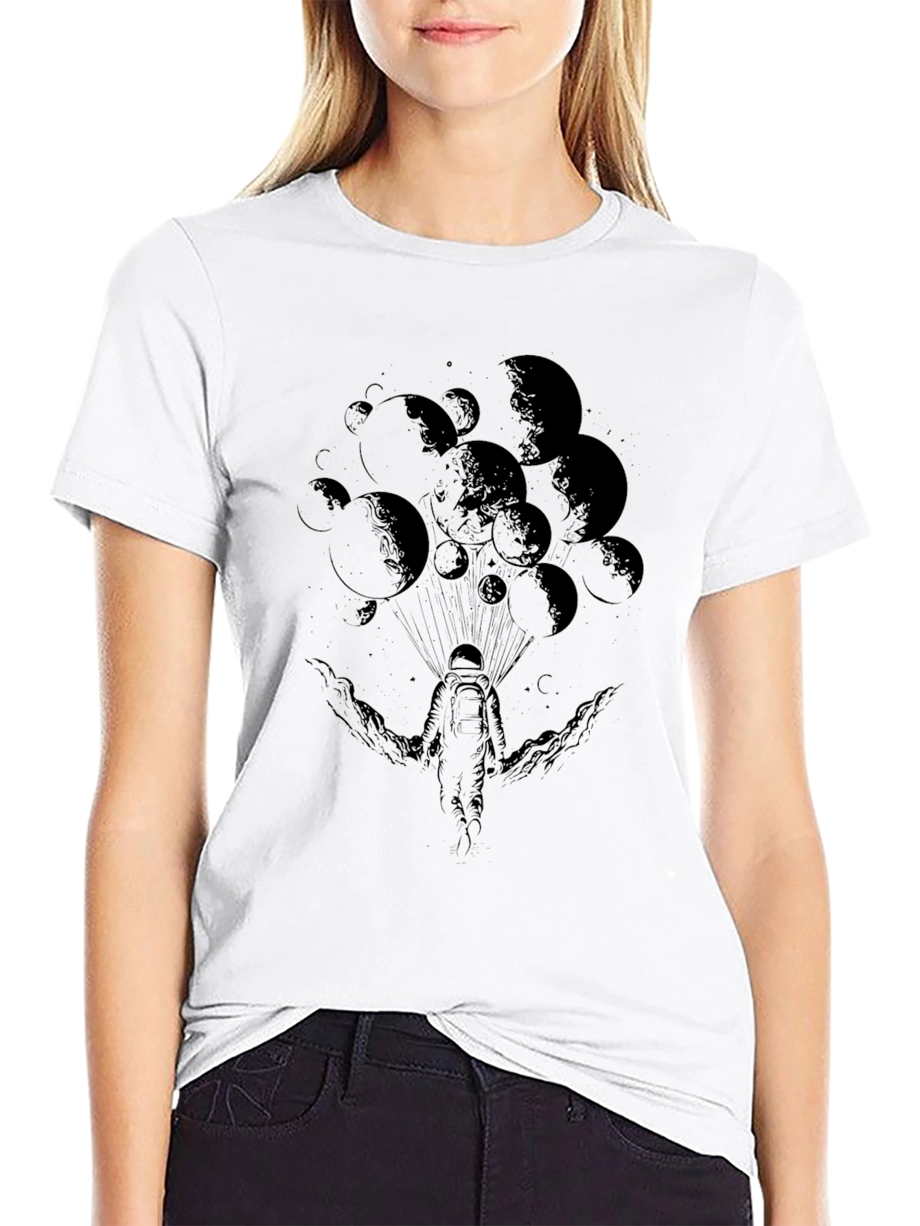 Astronaut Moon Graphic Tee - Black Cotton T-Shirt