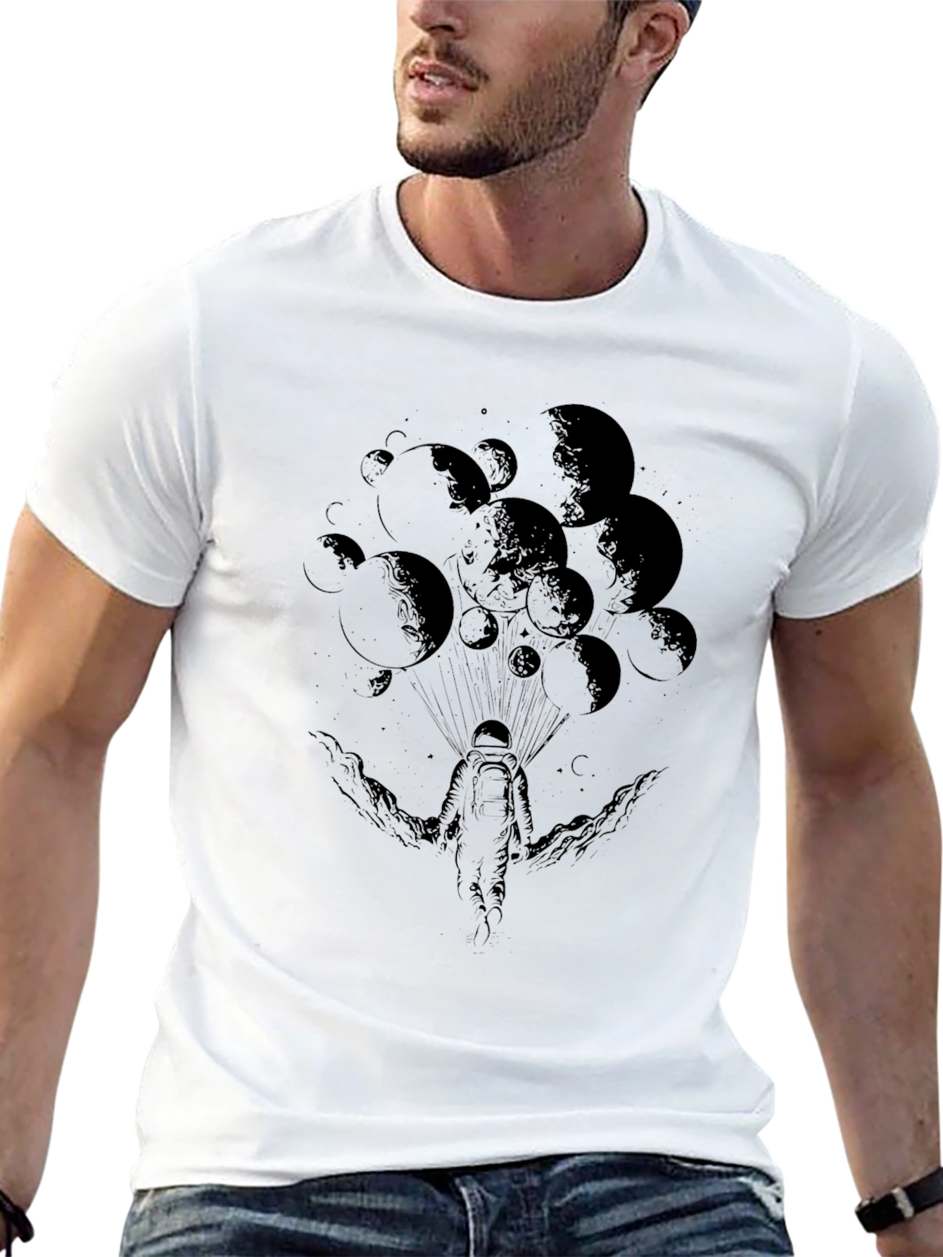 Astronaut Moon Graphic Tee - Black Cotton T-Shirt