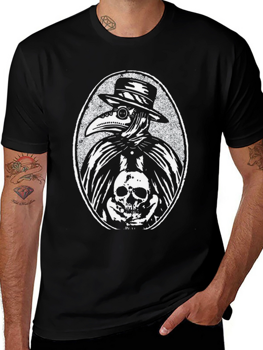 Plague Doctor Skull Graphic Tee - Mens Black T-Shirt