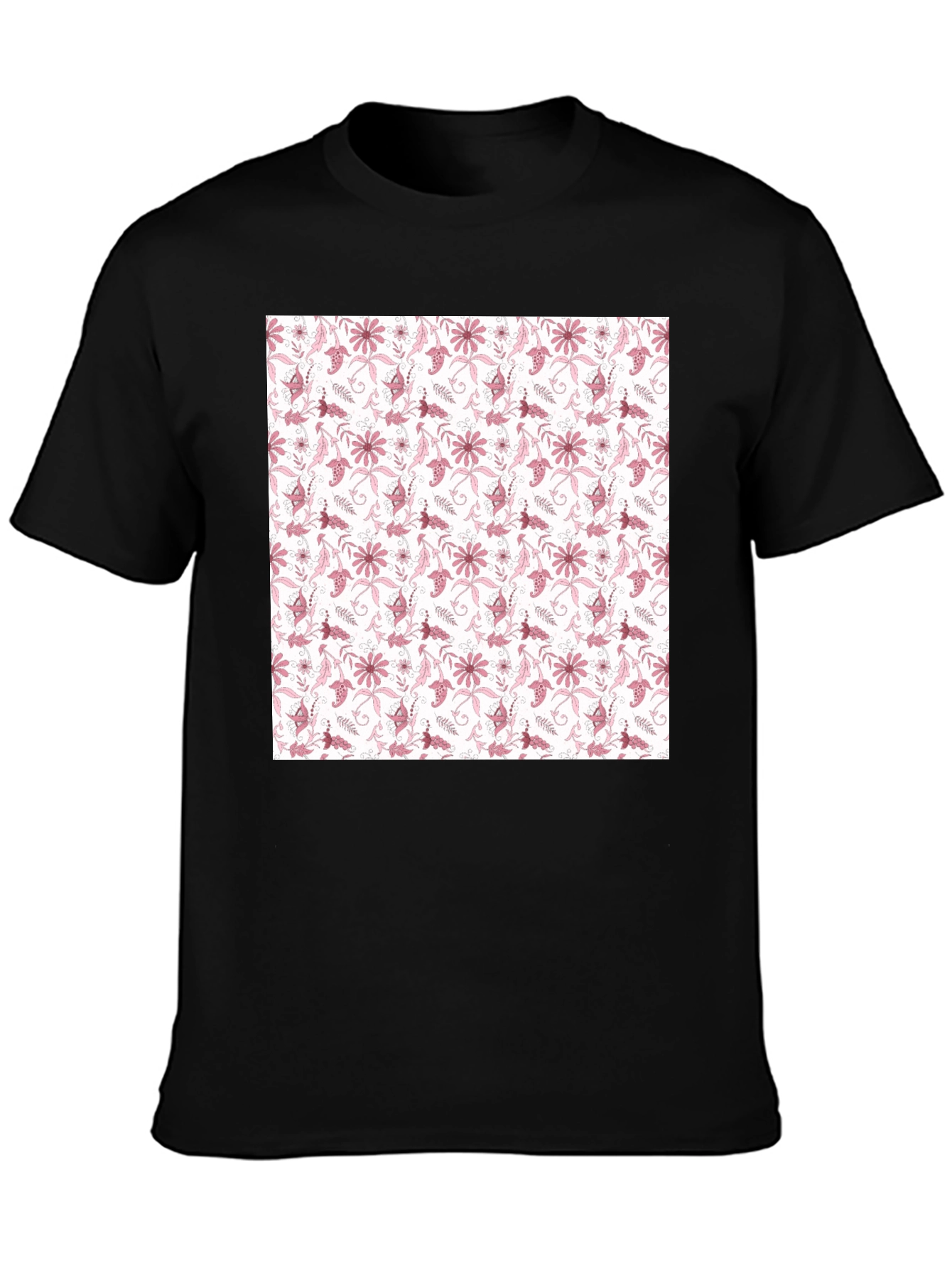 Floral Pattern Black T-Shirt