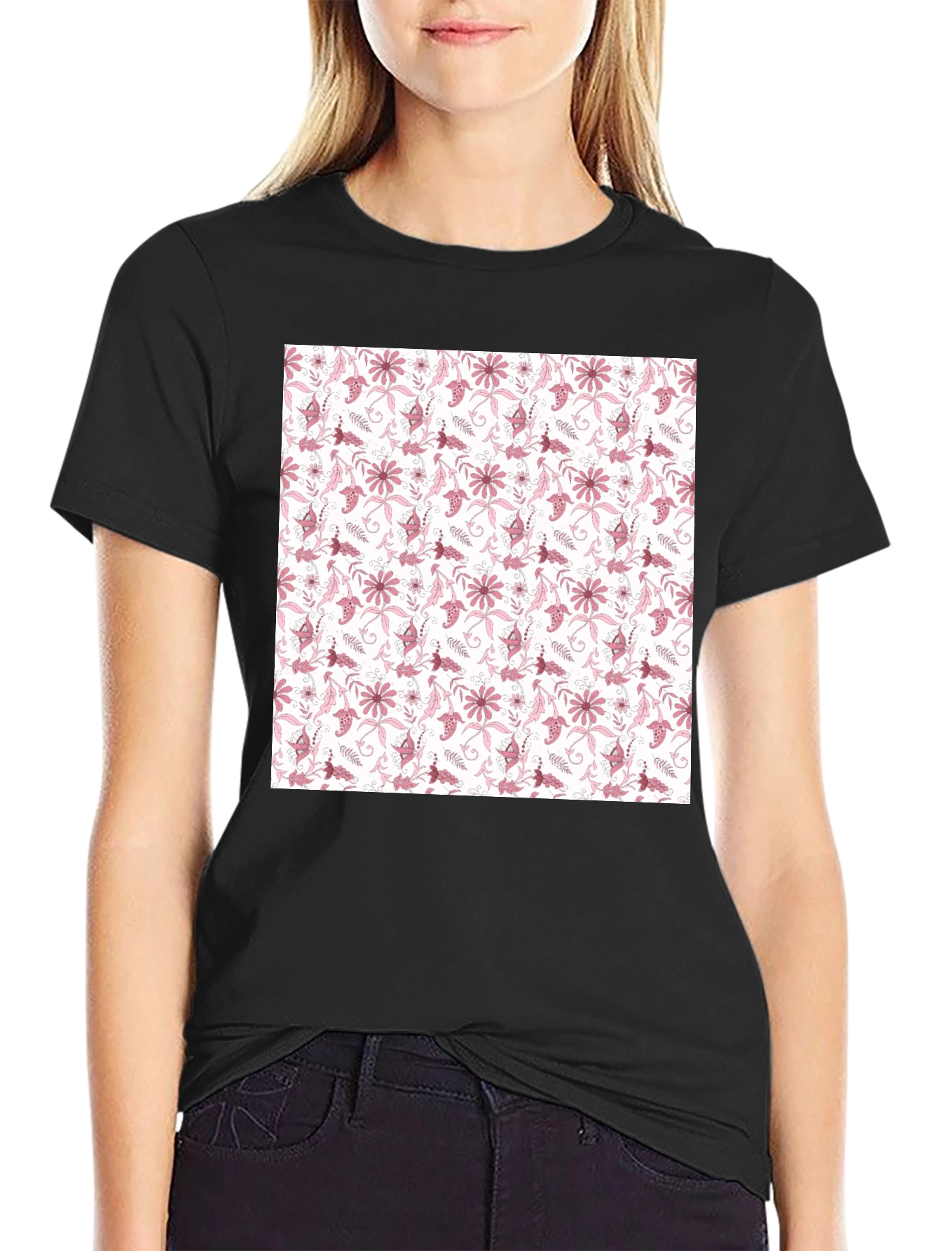 Floral Pattern Black T-Shirt
