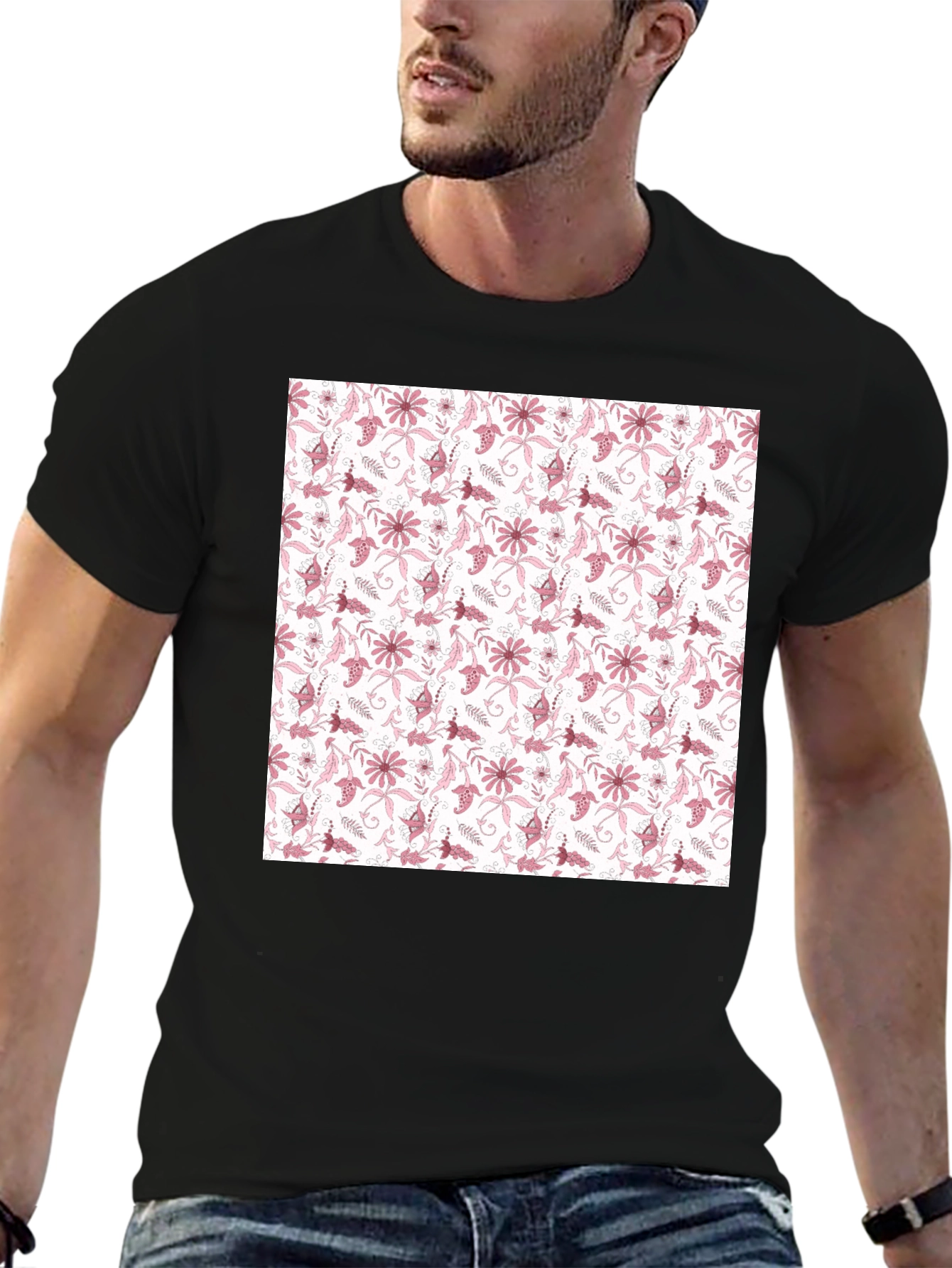 Floral Pattern Black T-Shirt