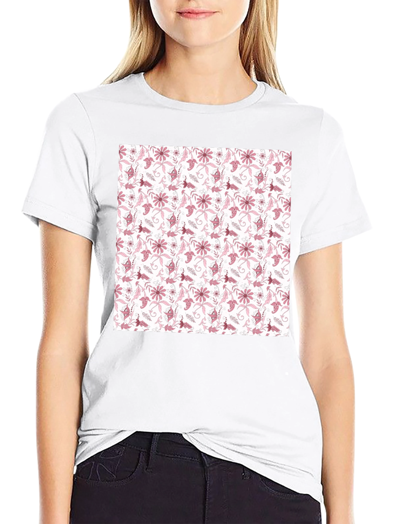 Floral Pattern Black T-Shirt
