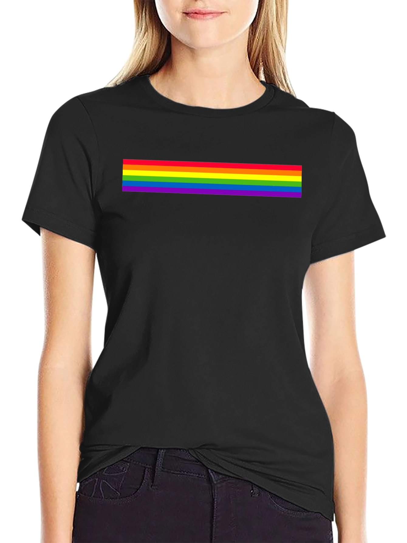 Pride Rainbow Stripe Black T-Shirt