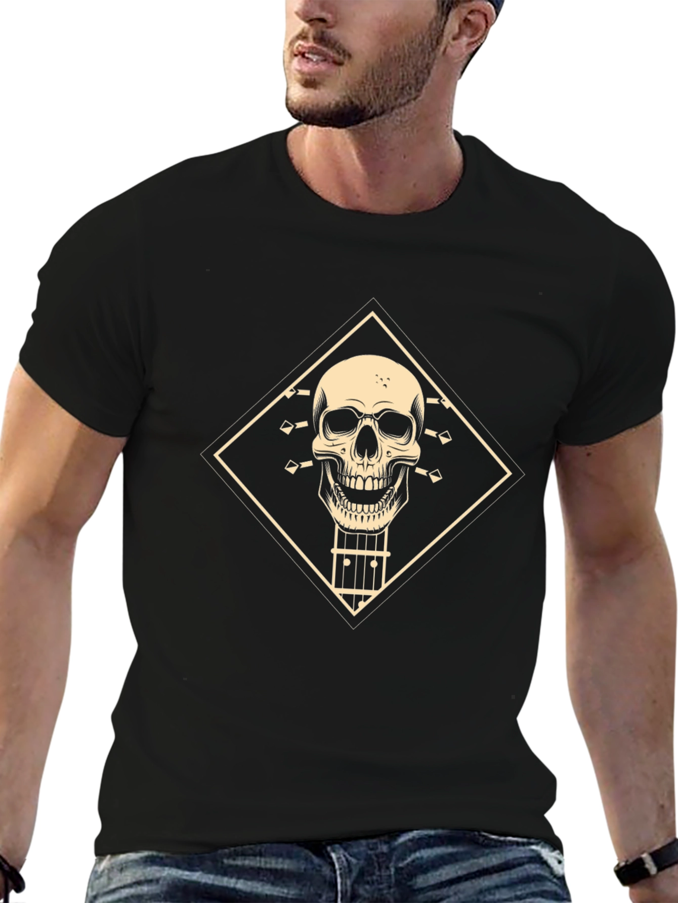 Skull Guitar T-Shirt - Black Rocker Tee