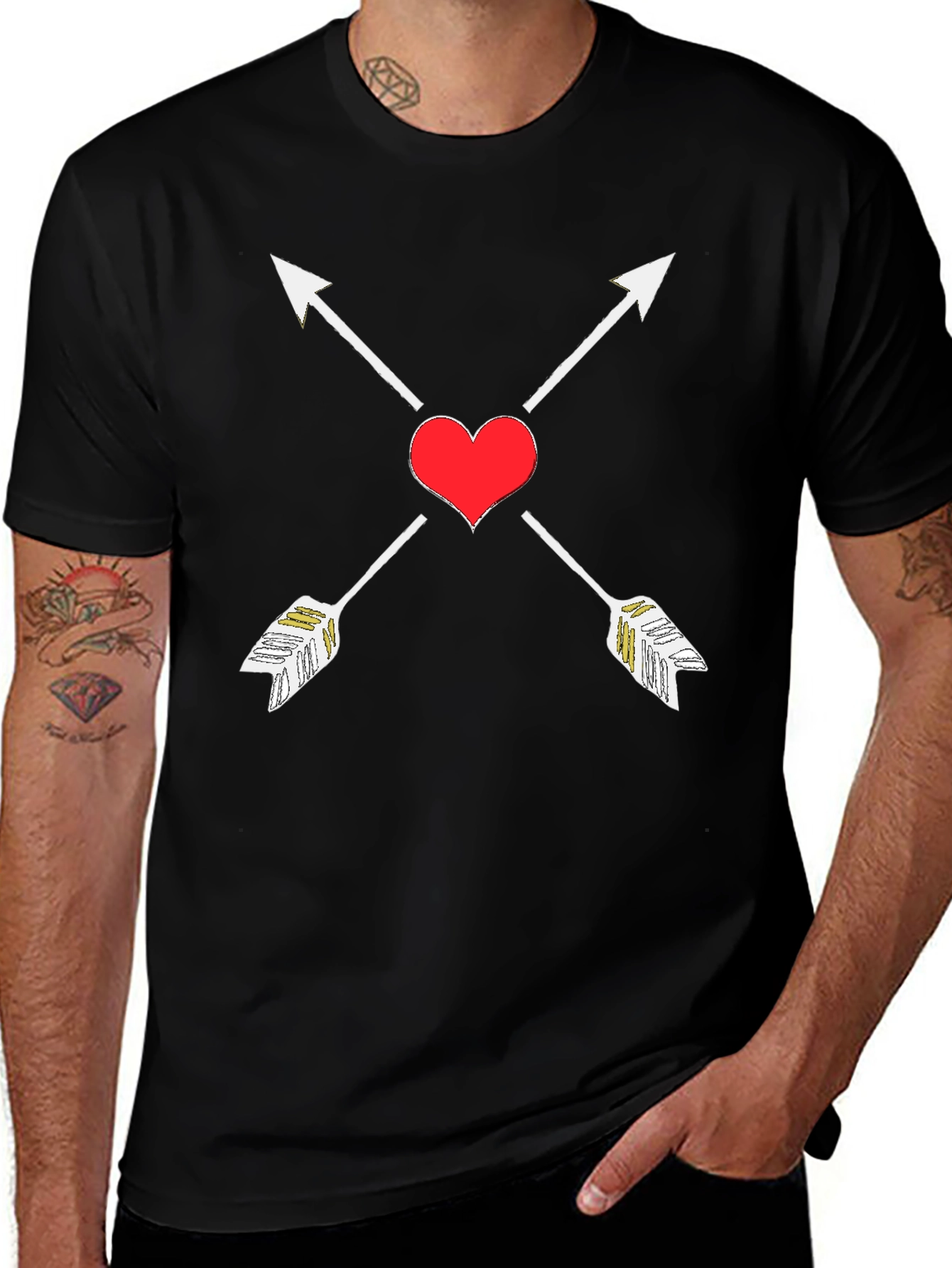Heart Arrow Graphic Tee - Black Cotton T-Shirt