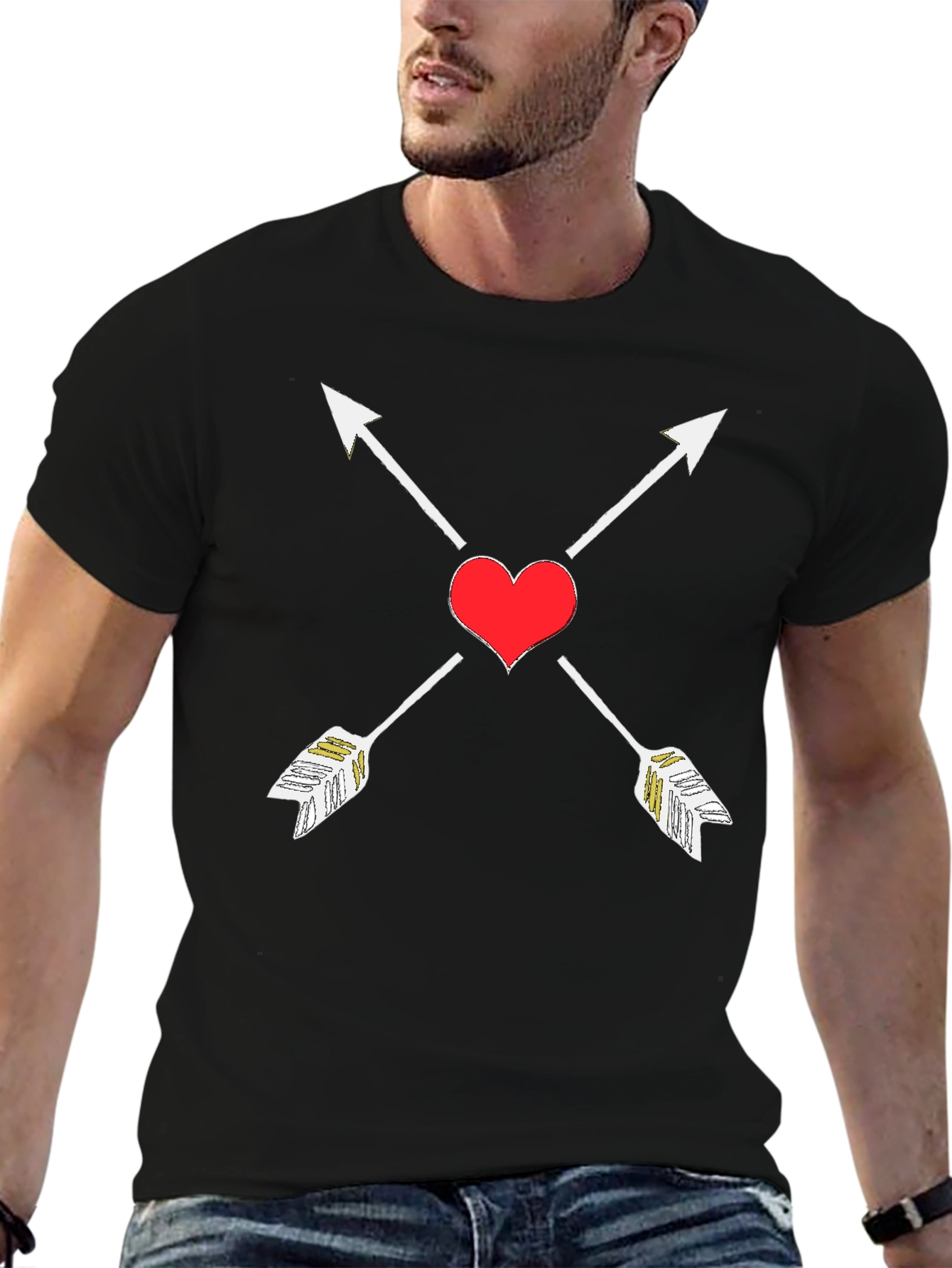 Heart Arrow Graphic Tee - Black Cotton T-Shirt