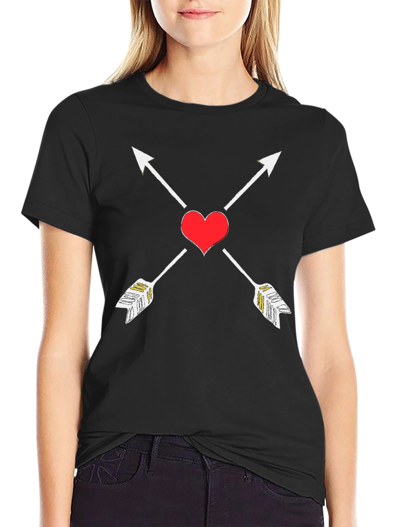 Heart Arrow Graphic Tee - Black Cotton T-Shirt