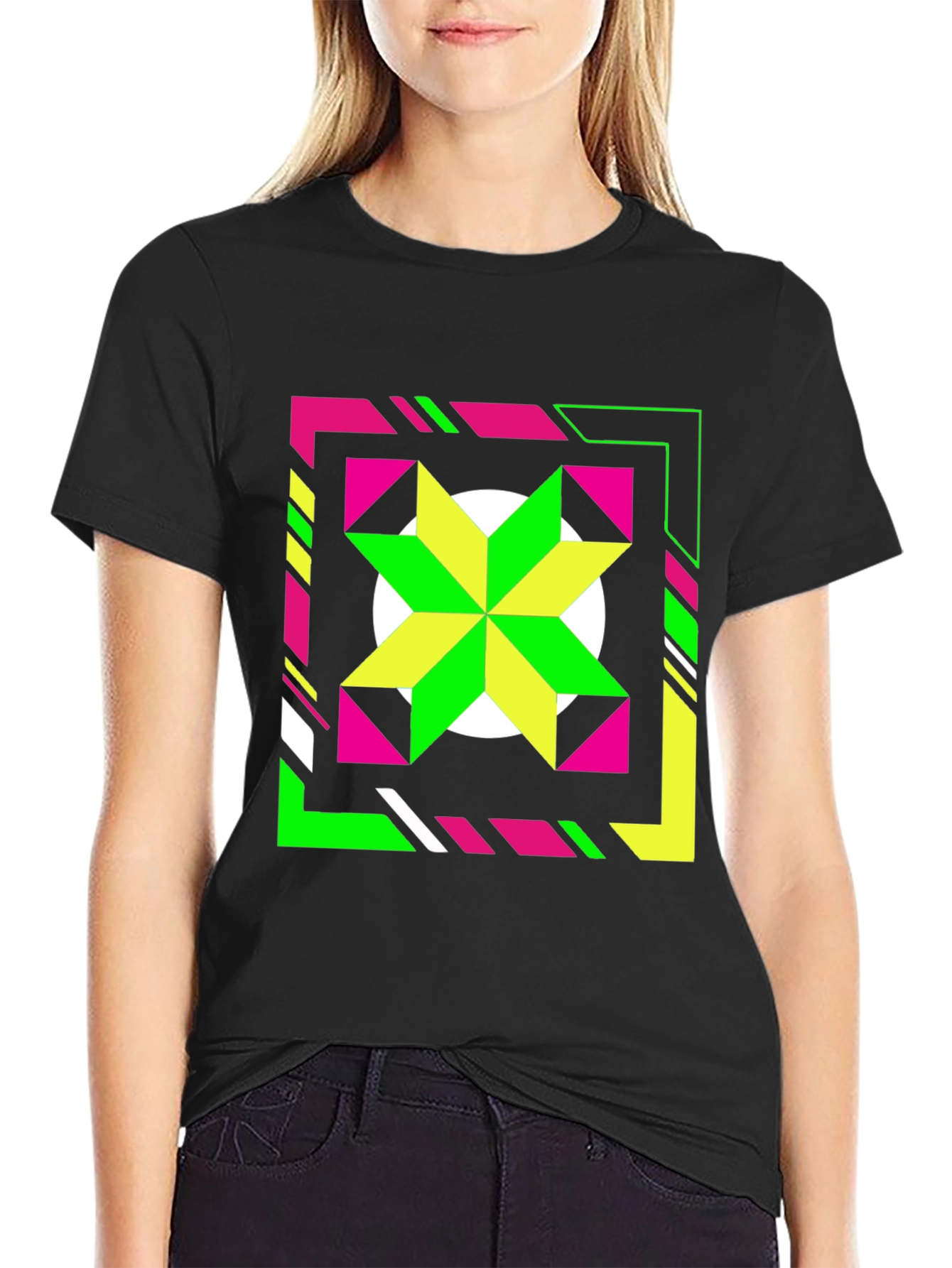 Geometric Starburst Graphic Tee - Black