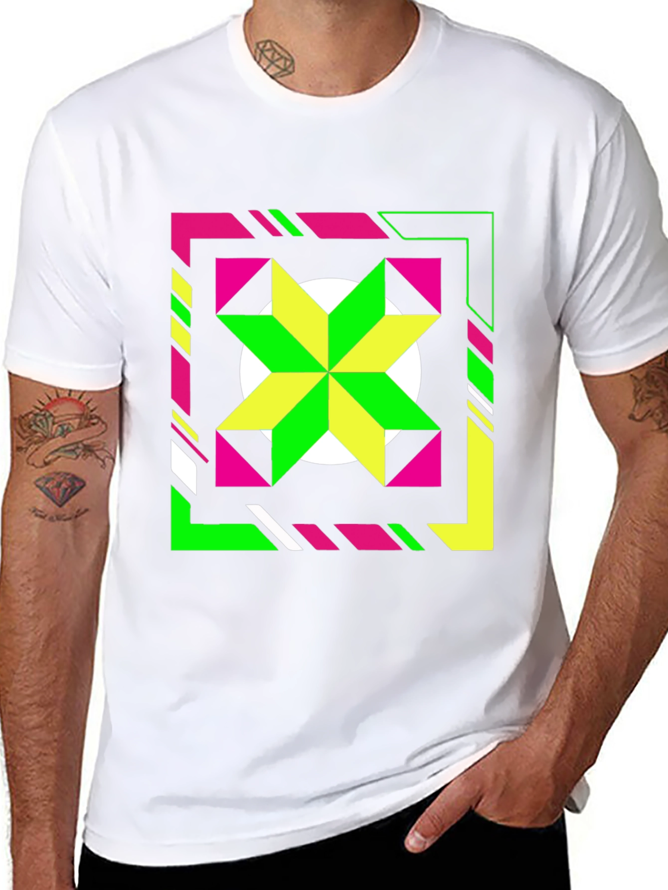 Geometric Starburst Graphic Tee - Black