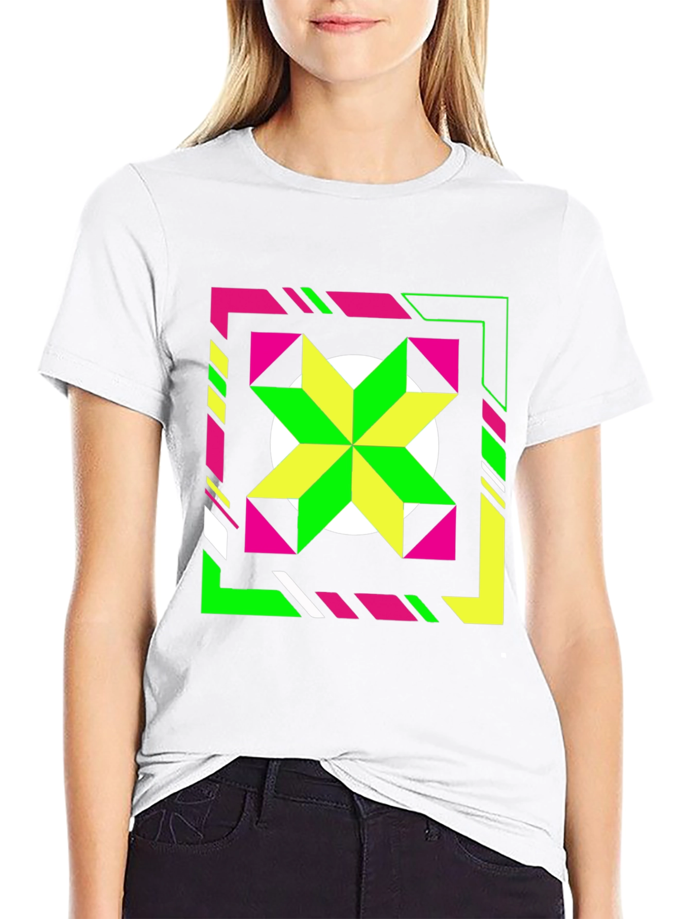 Geometric Starburst Graphic Tee - Black