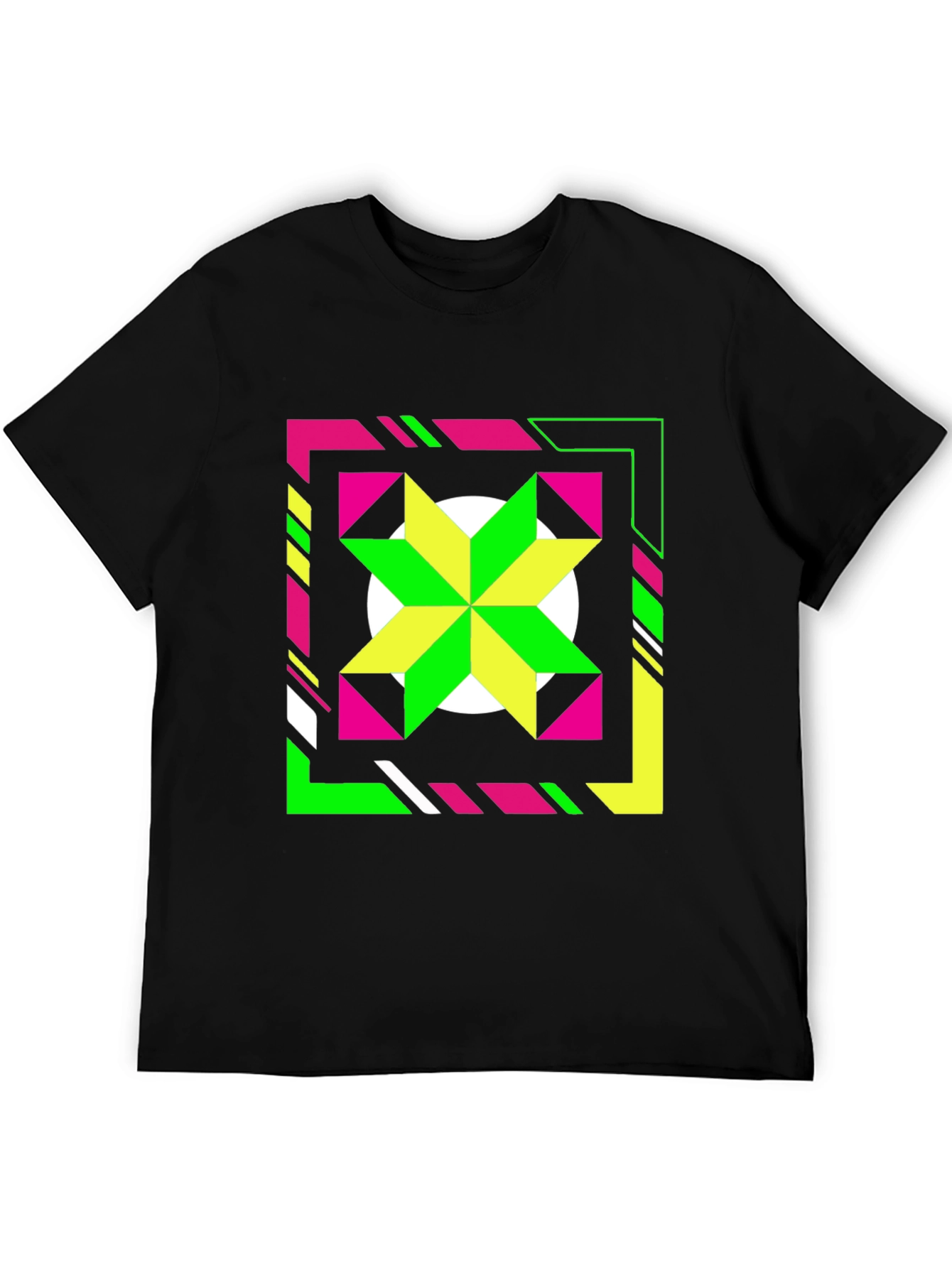 Geometric Starburst Graphic Tee - Black