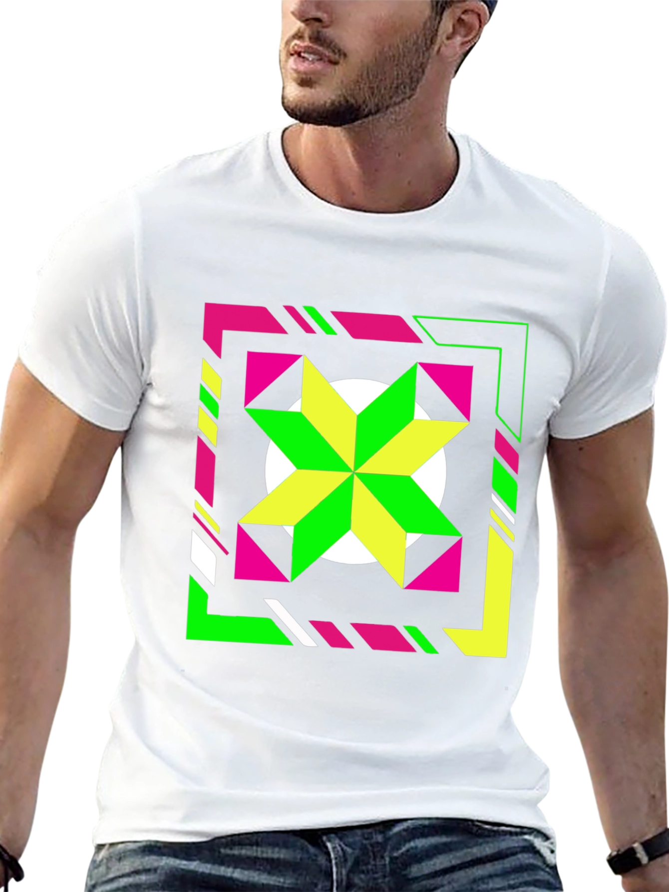 Geometric Starburst Graphic Tee - Black