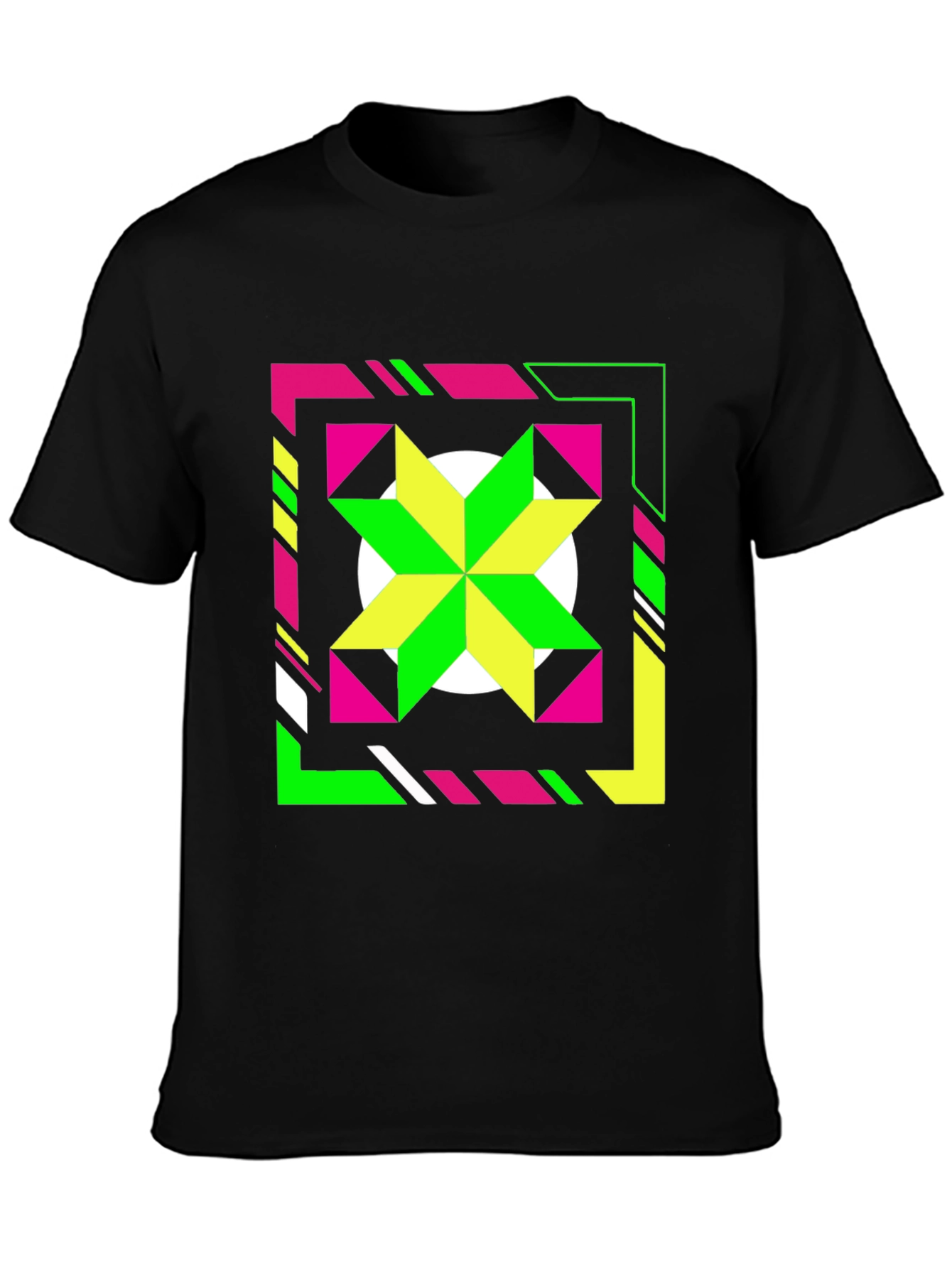 Geometric Starburst Graphic Tee - Black