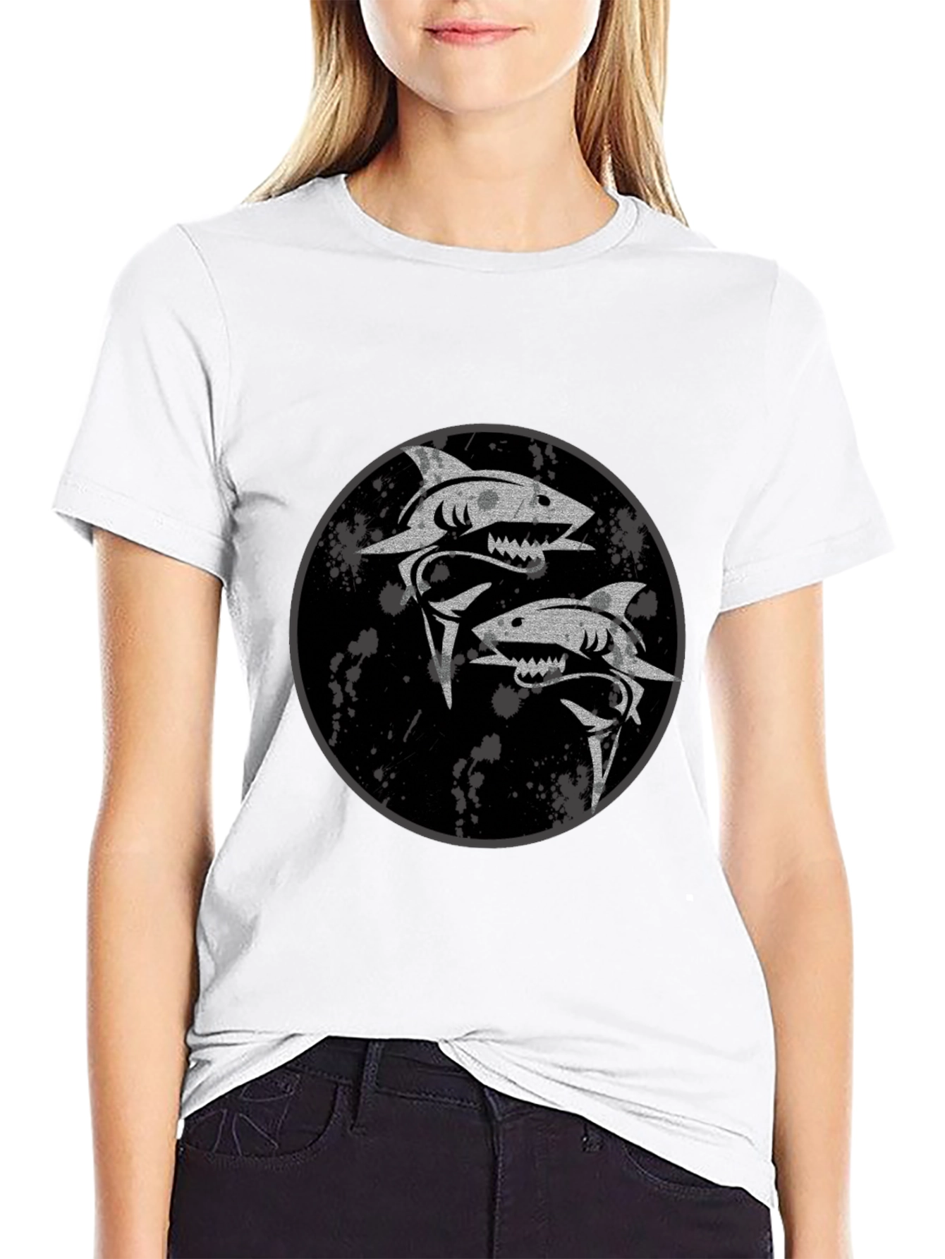 Shark Yin Yang Graphic Black T-Shirt