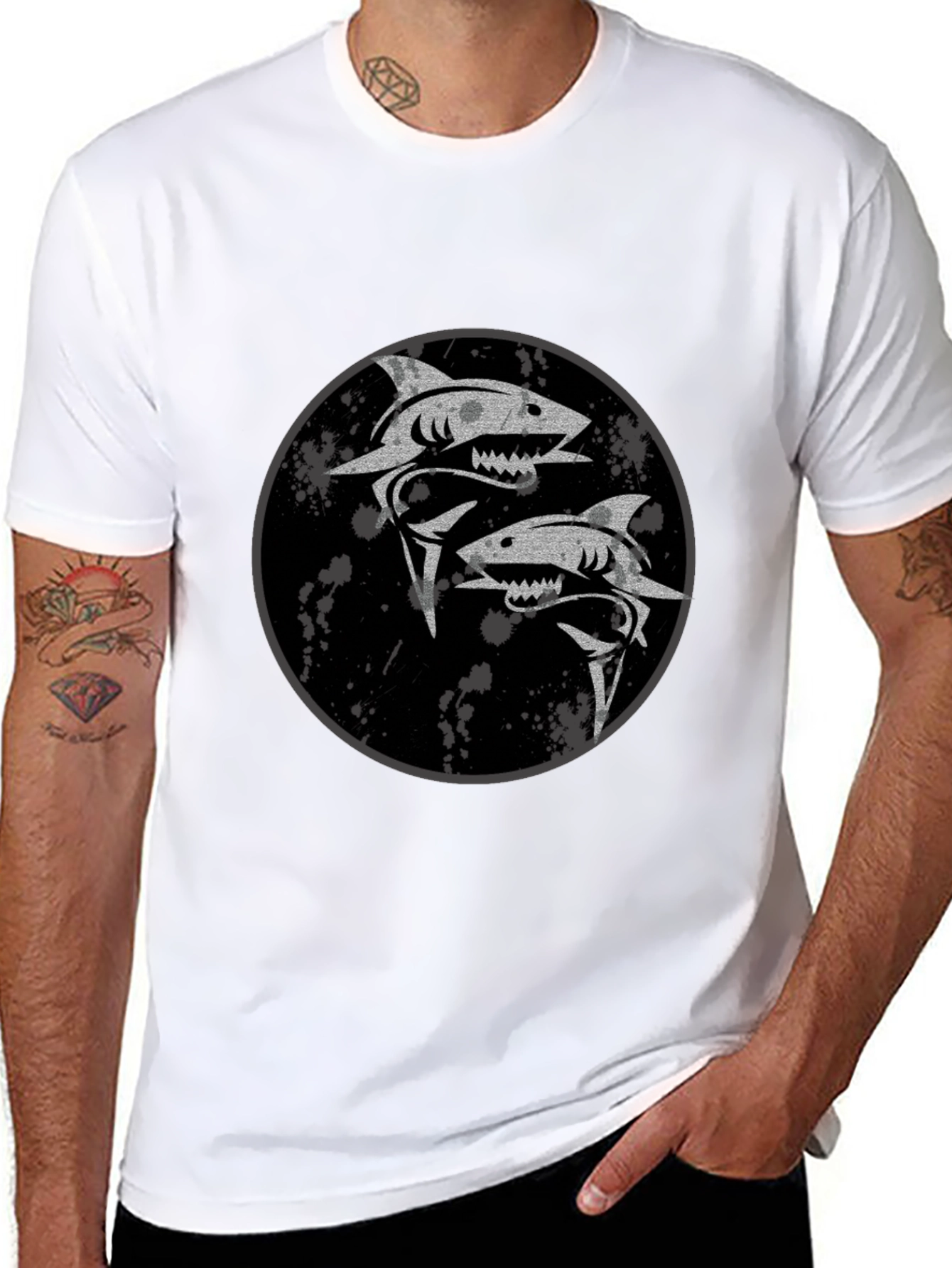 Shark Yin Yang Graphic Black T-Shirt