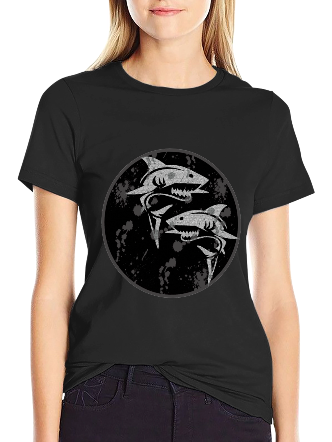Shark Yin Yang Graphic Black T-Shirt